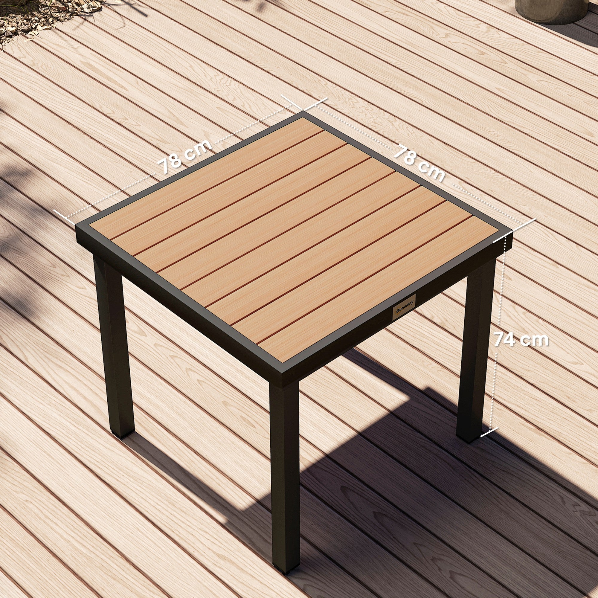 Plastic Garden Table 78 x 78 x 74 cm Weatherproof Aluminum Frame, Buffet Table Camping Table for 4 People Balcony Table Terrace Table Outdoor Dining Table for Garden, Terrace Balcony Black
