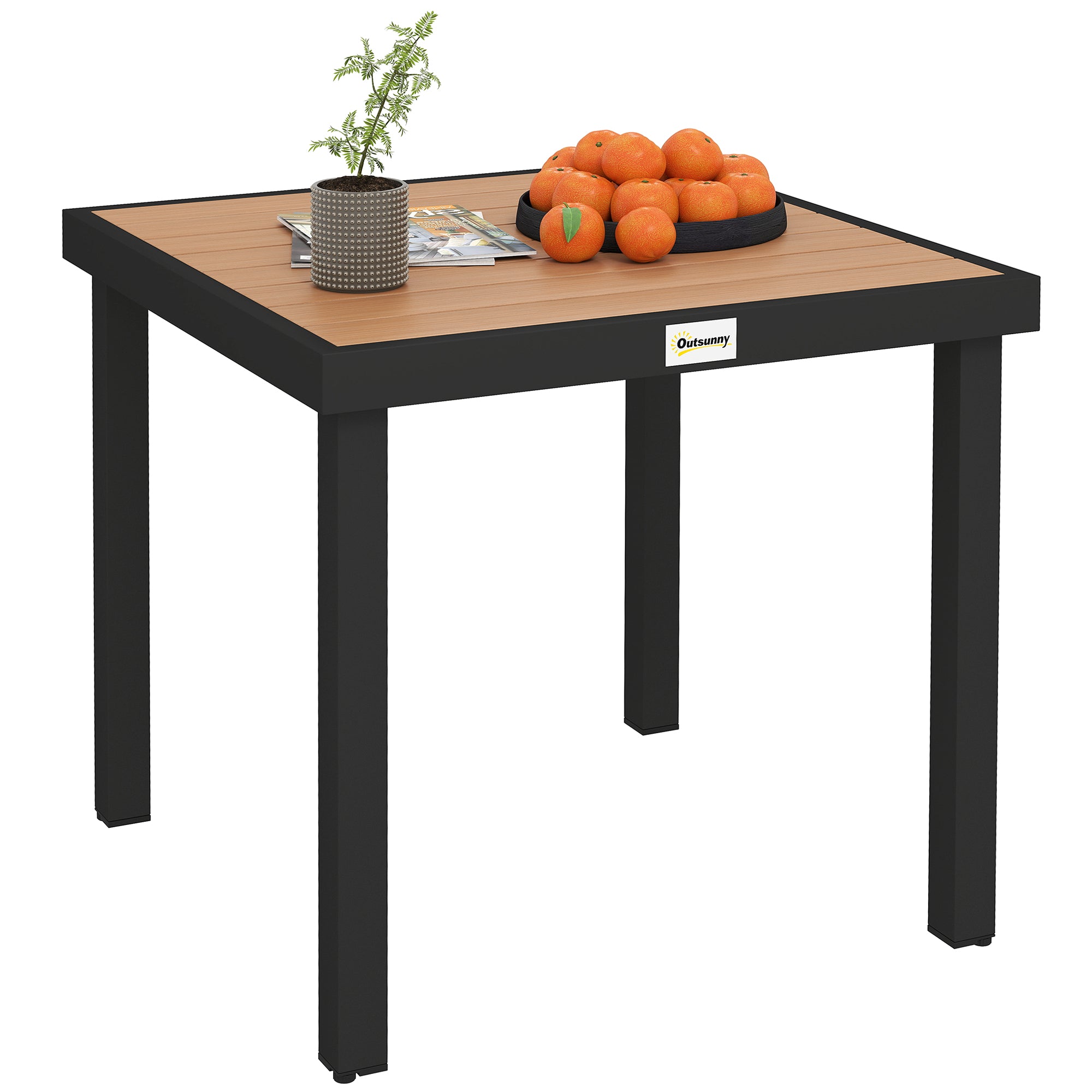 Plastic Garden Table 78 x 78 x 74 cm Weatherproof Aluminum Frame, Buffet Table Camping Table for 4 People Balcony Table Terrace Table Outdoor Dining Table for Garden, Terrace Balcony Black