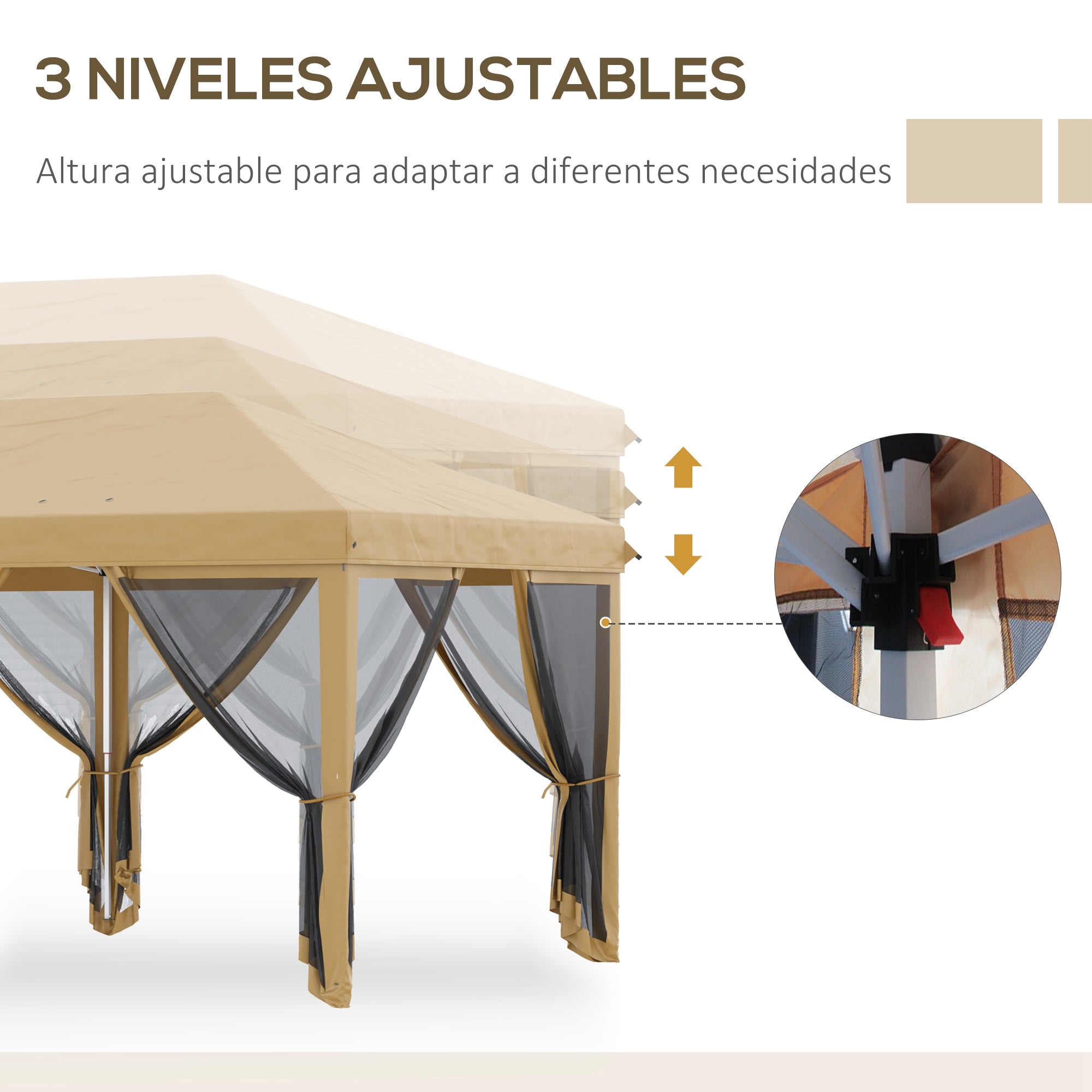 Foldable Pop-Up Gazebo 6x3 m with 6 Mesh Side Walls Anti-UV and Carrying Bag for Camping Parties Beige