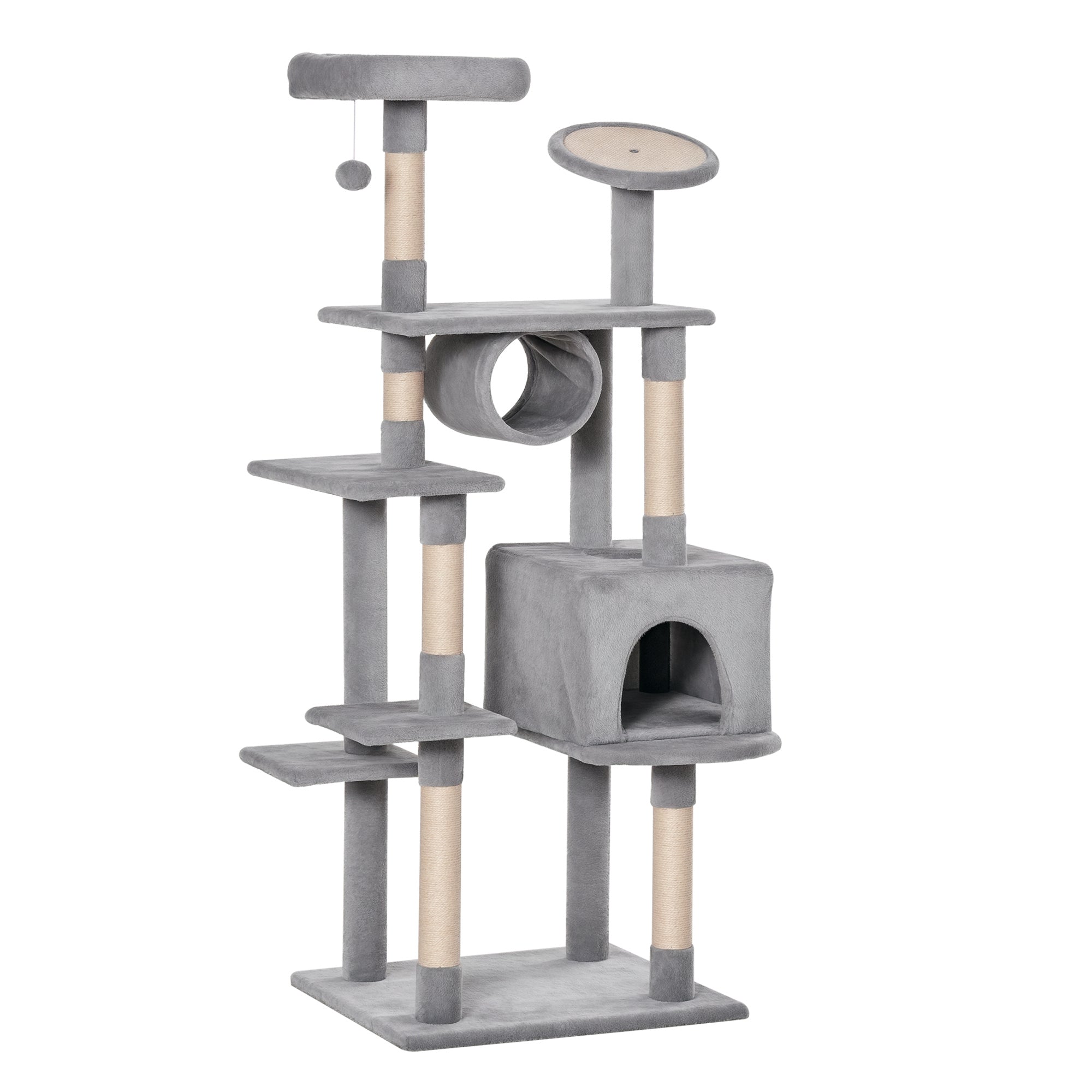 Column Scratching Post Tree 165cm with Scratching Board and Perches for Kittens and Adult Cats up to 4.5kg, Gray, 60x50x165cm