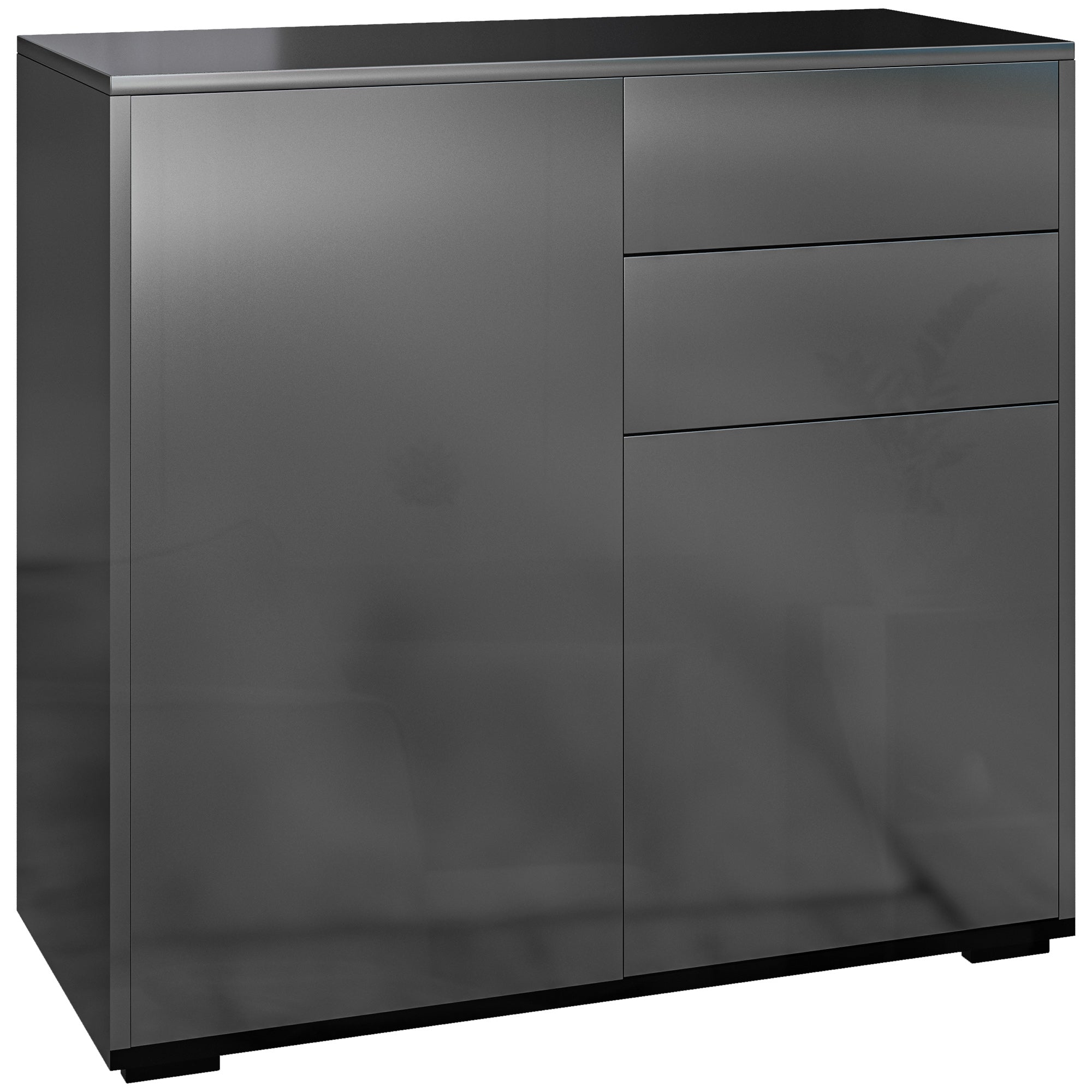 Storage Cabinet Buffet Chest of Drawers Storage Cabinet with 2 Drawers and 2 Door Cabinets, Adjustable Shelves, for Living Room, Kitchen, Bedroom, 79 x 36 x 74 cm Glossy Black
