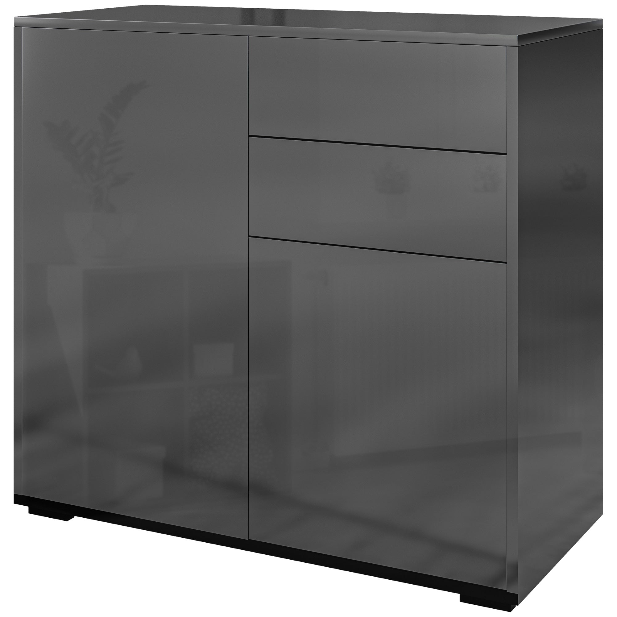 Storage Cabinet Buffet Chest of Drawers Storage Cabinet with 2 Drawers and 2 Door Cabinets, Adjustable Shelves, for Living Room, Kitchen, Bedroom, 79 x 36 x 74 cm Glossy Black