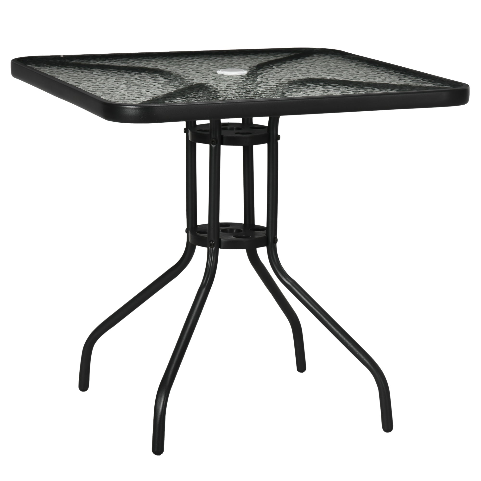 Garden Table Removable Metal 76x76 cm Weatherproof Square Balcony Table with Umbrella Hole, Non-Slip Buffet Camping Table Patio Table for Outdoor Garden, Patio Balcony Black