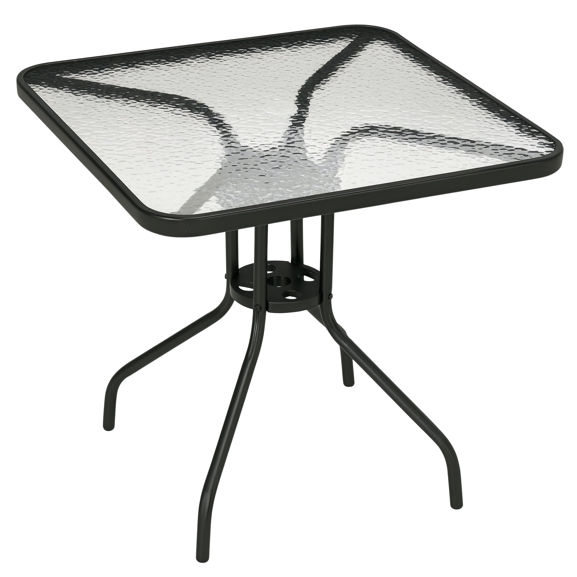 Garden Table Removable Metal 76x76 cm Weatherproof Square Balcony Table with Umbrella Hole, Non-Slip Buffet Camping Table Patio Table for Outdoor Garden, Patio Balcony Black