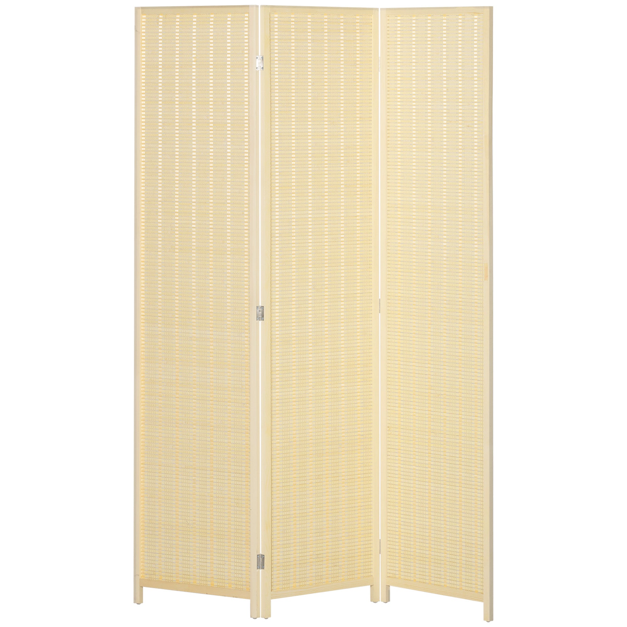 Indoor Wooden 3-Panel Room Divider 135 x 180 cm Foldable Partition Separator for Living Room Bedroom Home, Natural Wood