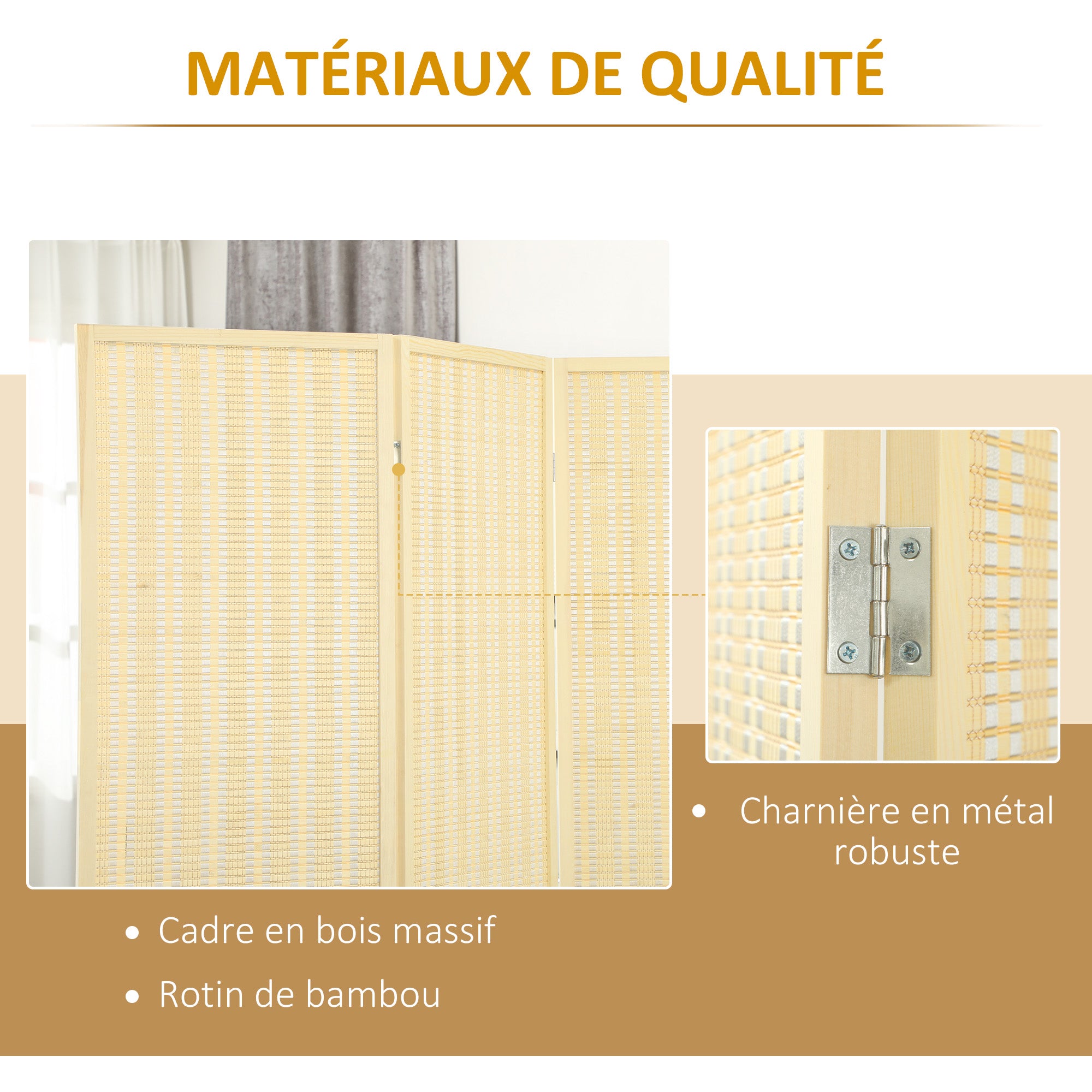 Indoor Wooden 3-Panel Room Divider 135 x 180 cm Foldable Partition Separator for Living Room Bedroom Home, Natural Wood