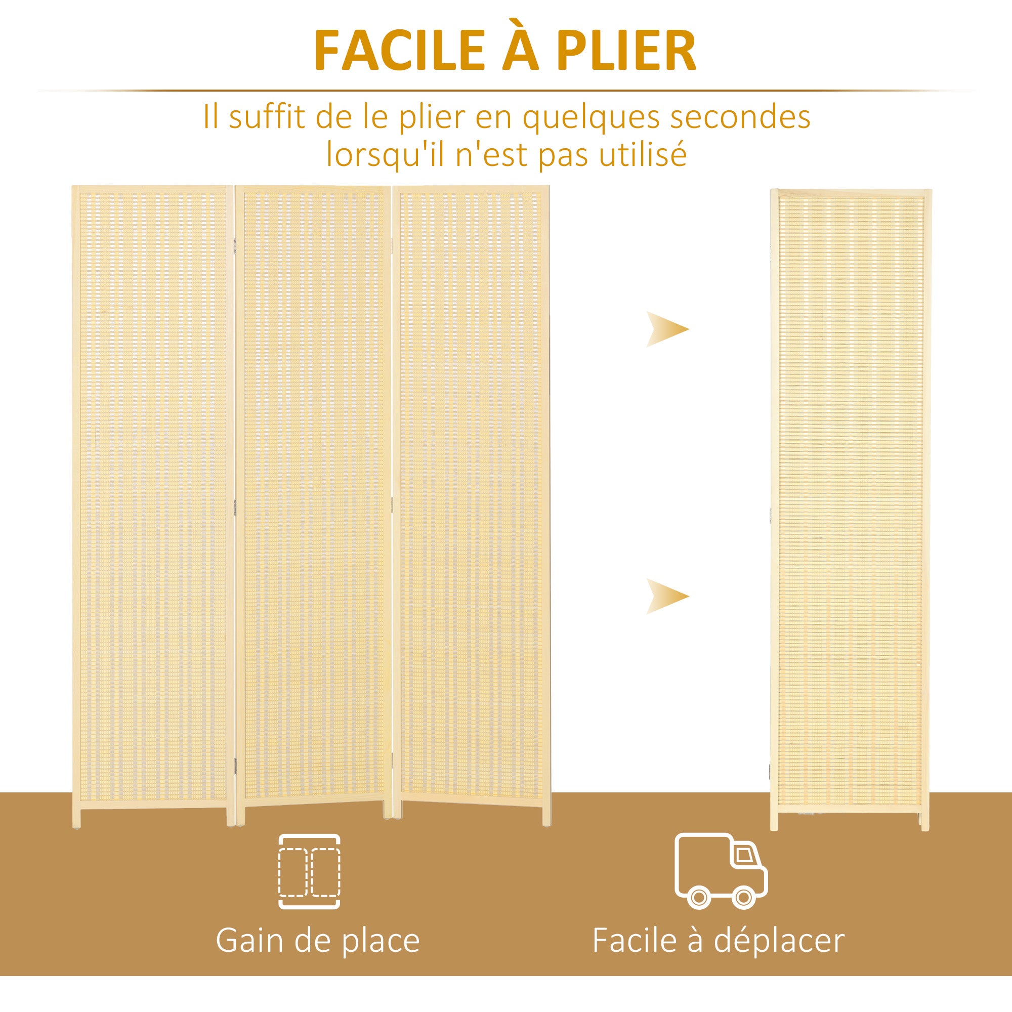 Indoor Wooden 3-Panel Room Divider 135 x 180 cm Foldable Partition Separator for Living Room Bedroom Home, Natural Wood