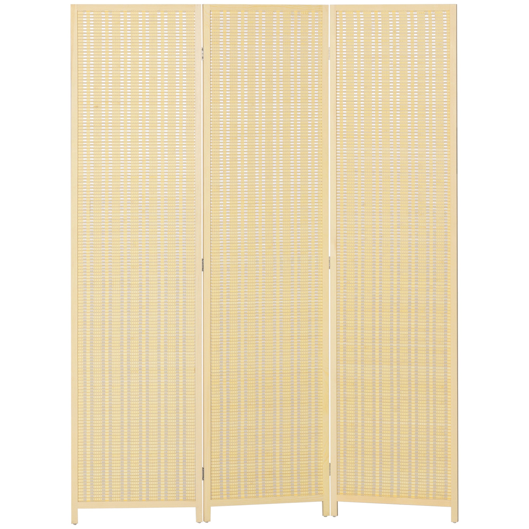 Indoor Wooden 3-Panel Room Divider 135 x 180 cm Foldable Partition Separator for Living Room Bedroom Home, Natural Wood