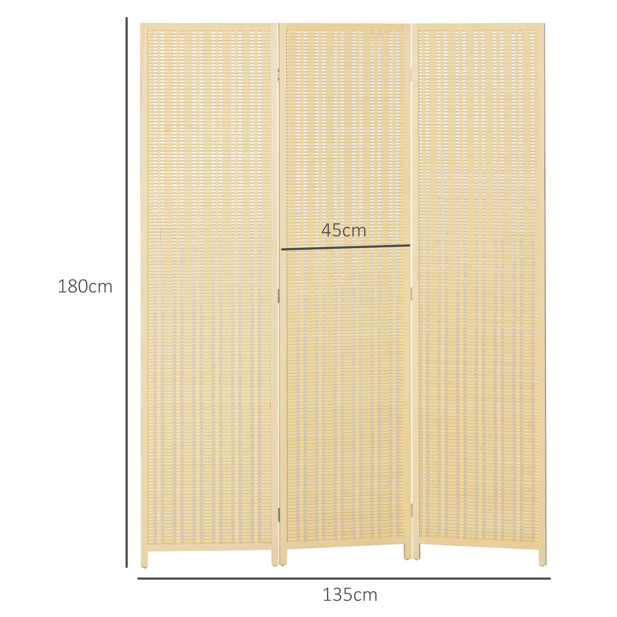 Indoor Wooden 3-Panel Room Divider 135 x 180 cm Foldable Partition Separator for Living Room Bedroom Home, Natural Wood