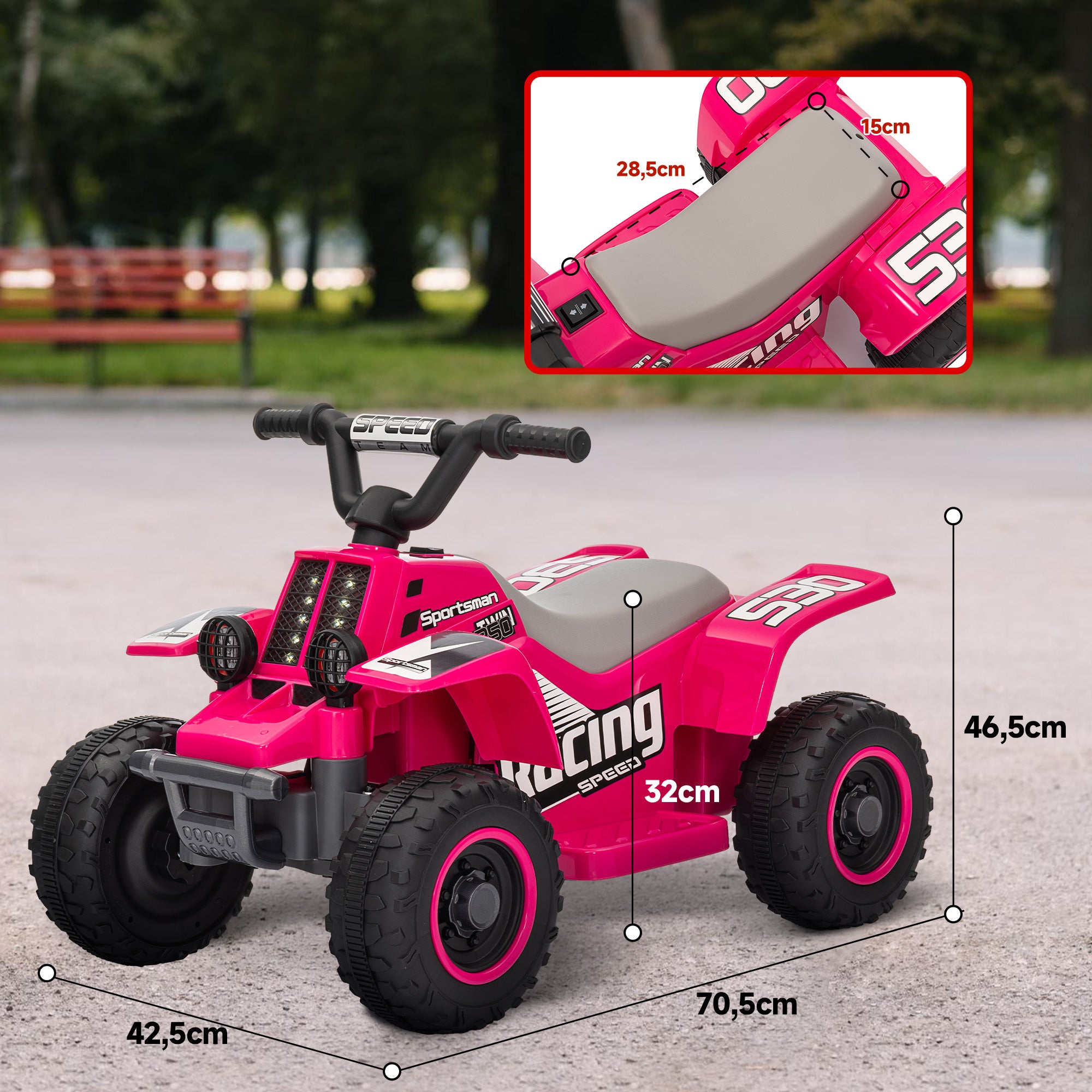 Kids Electric Quad Ride-On with Forward and Reverse Function, LED Lights, and Horn Electric Toy for 1.5-3 Year Olds Children 3 km/h Metal Pink