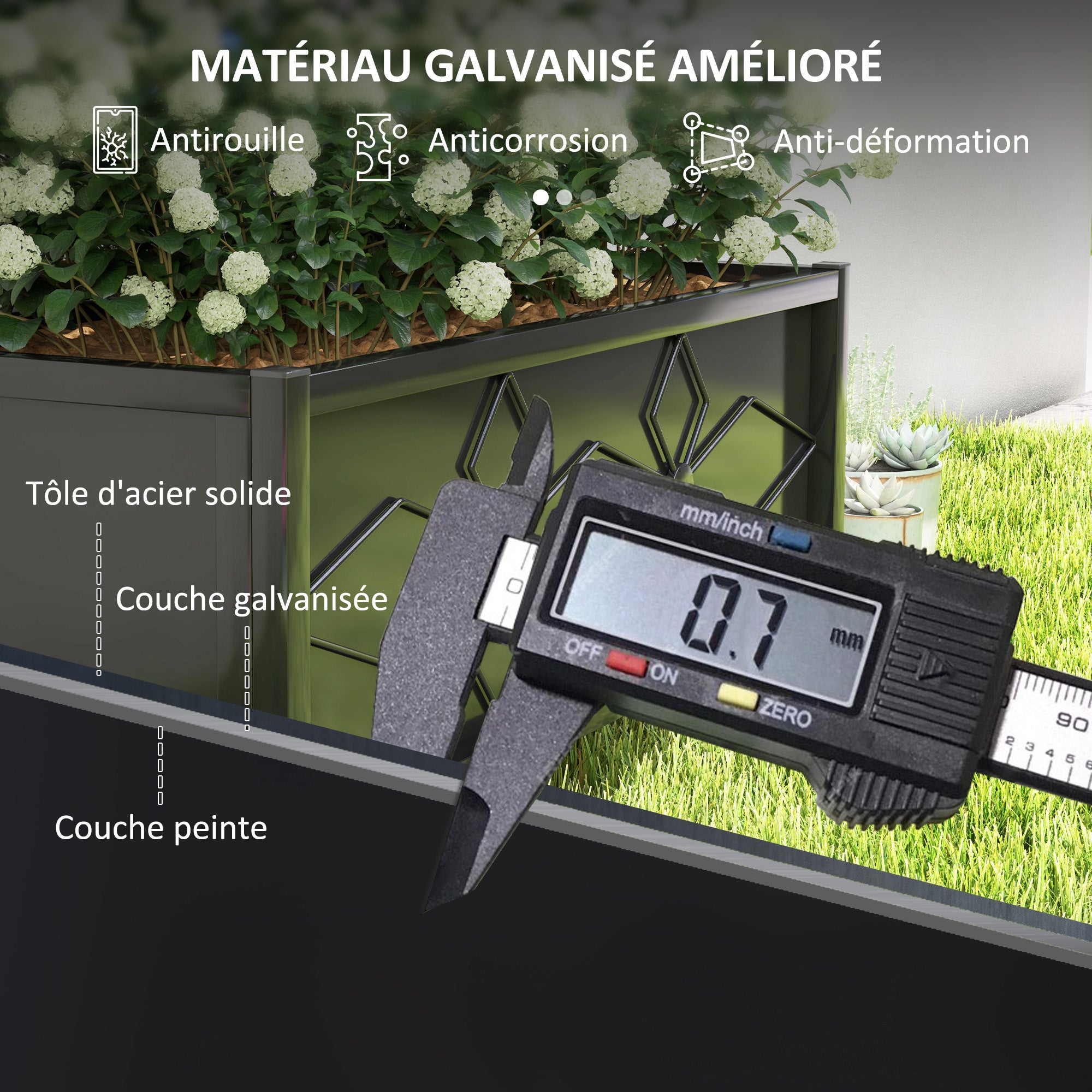 Raised Planter with Trellis, Garden Elevated Bed, Outdoor Flower Box - diamond pattern, drainage holes, galvanized steel flower bed for balcony terrace patio, 90x40x120 cm, black