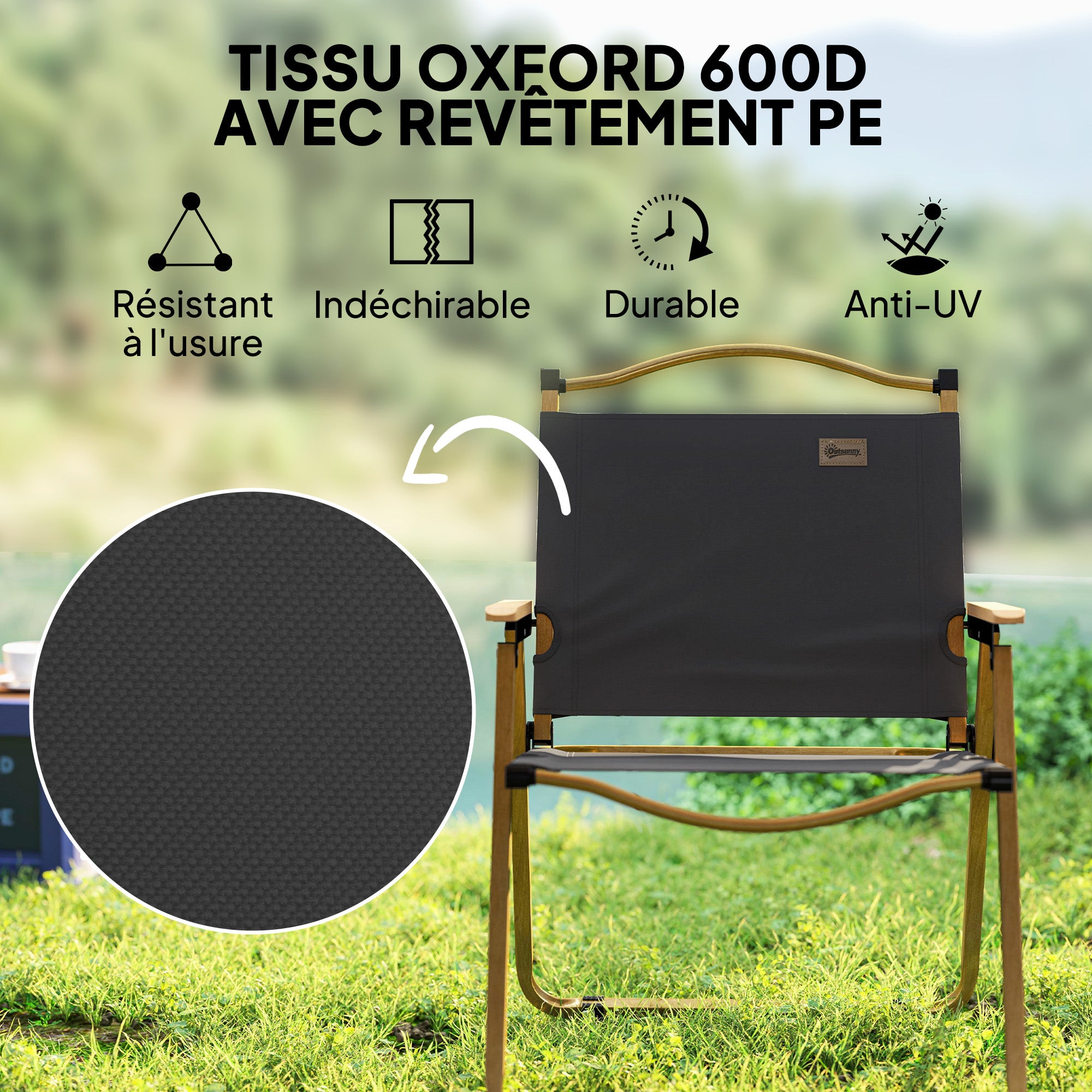 Camping Chair Fishing Chair Folding with Armrests - Oxford Fabric and Steel Structure - 54 x 59 x 78 cm - Dark Grey