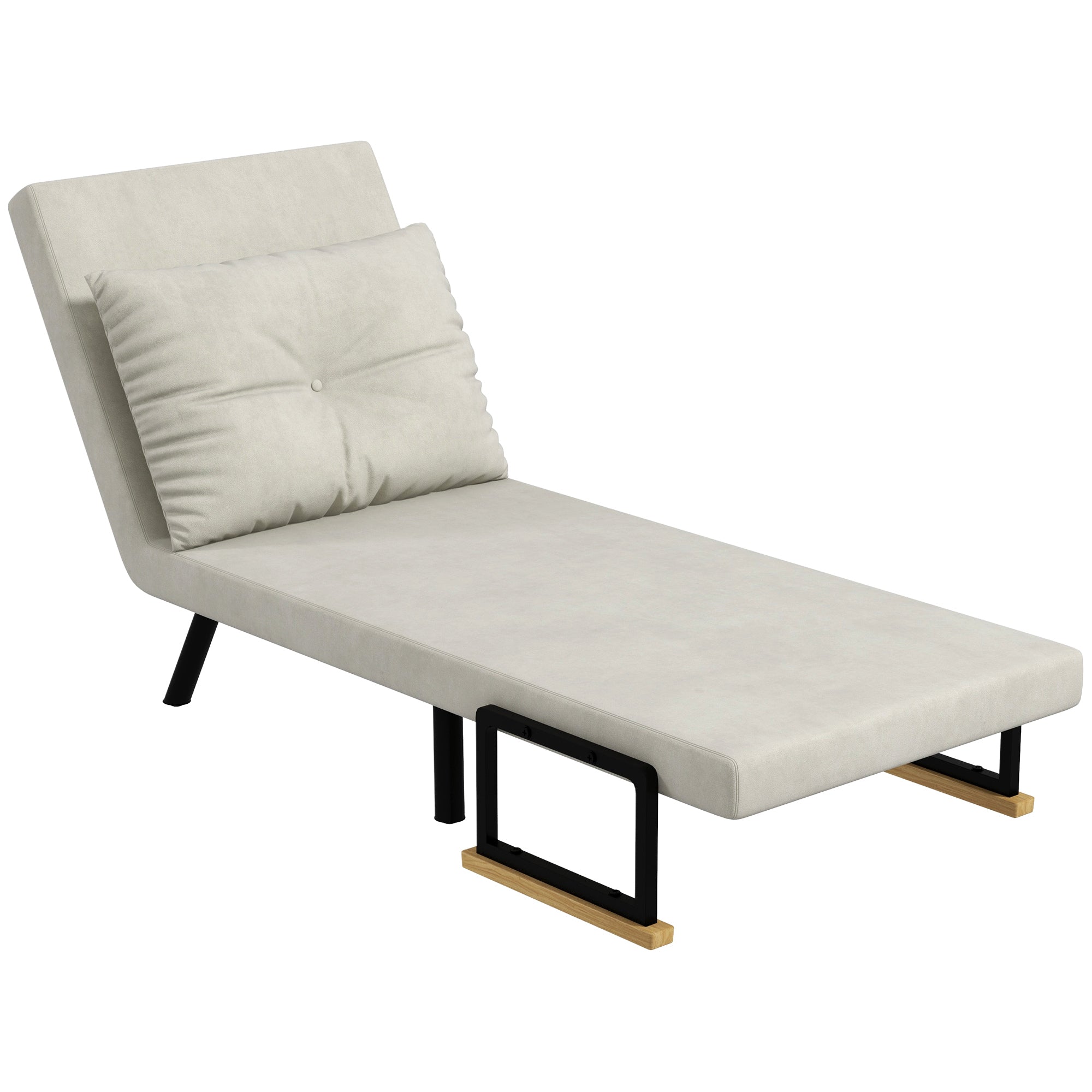 Single-Seater Convertible Armchair 4-in-1 Convertible Sofa Armchair Bed with Adjustable 5-Position Backrest, Cushion Included, 1-Seater Sofa Bed for Guests, Living Room, Load 120 kg Cream