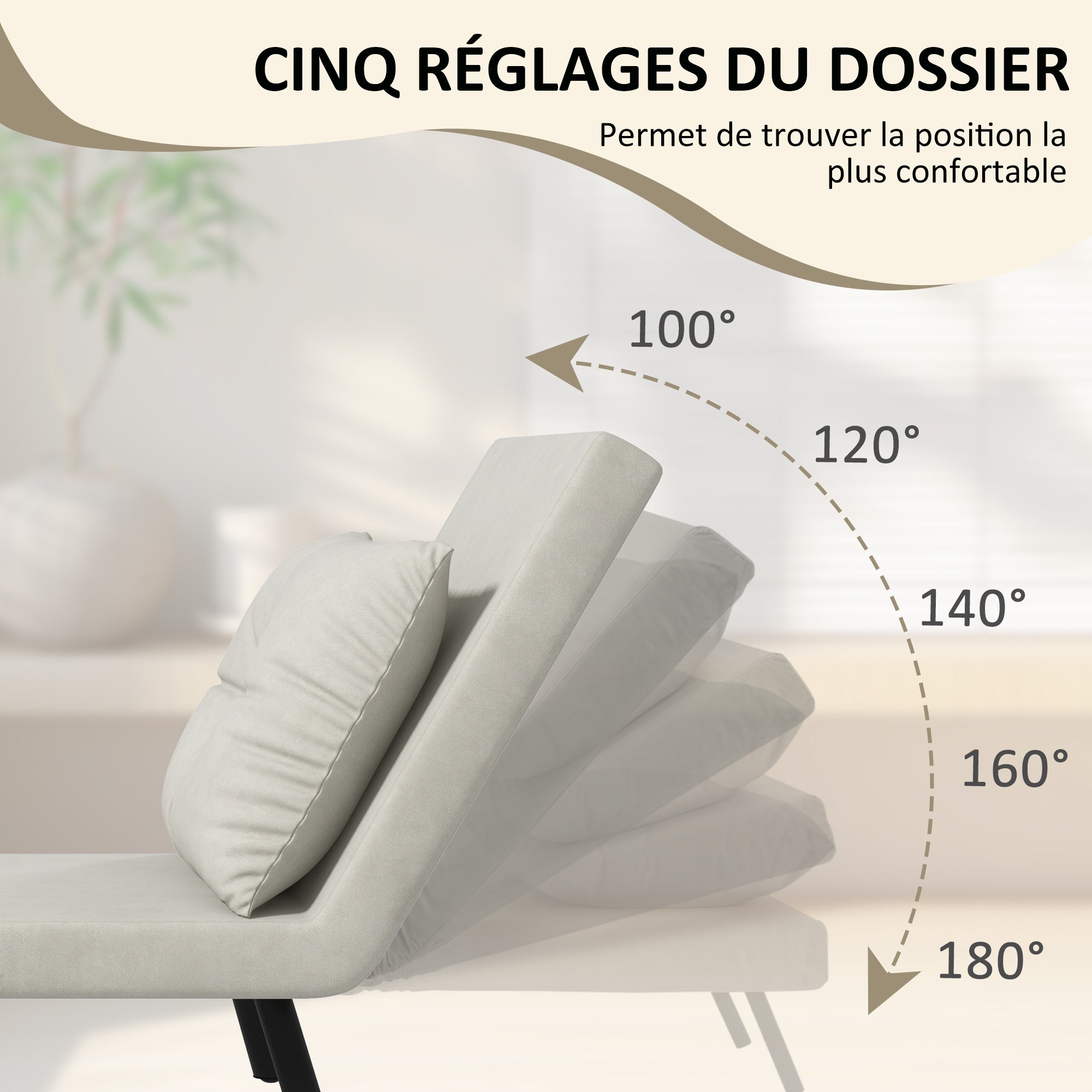 Single-Seater Convertible Armchair 4-in-1 Convertible Sofa Armchair Bed with Adjustable 5-Position Backrest, Cushion Included, 1-Seater Sofa Bed for Guests, Living Room, Load 120 kg Cream