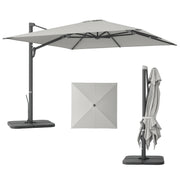 Aluminum Cantilever Umbrella 3 x 3m 360° Rotatable Sunshade with Crank Stand Tiltable Water-Resistant Market Umbrella Height Adjustable Garden Umbrella Crank Umbrella Sun Protection for Garden Balcony Light Gray