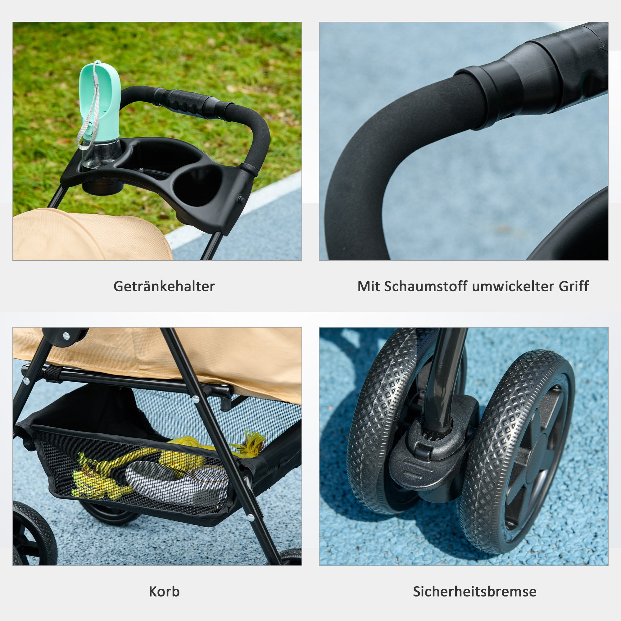 Pet Stroller Dog Buggy with Folding Function for Small Dogs and Cats Pet Cart Cat Buggy Oxford Khaki 67 x 45 x 96 cm