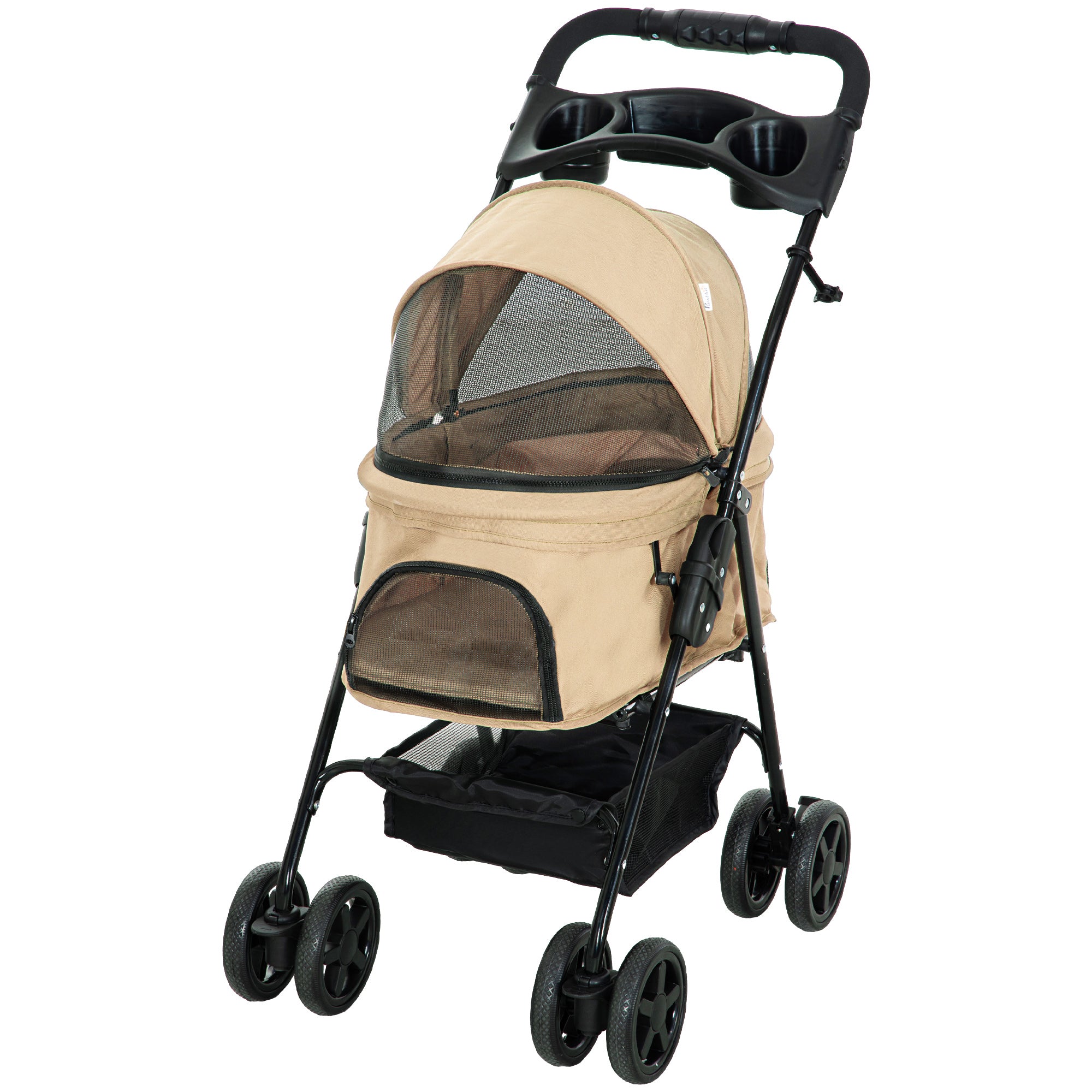Pet Stroller Dog Buggy with Folding Function for Small Dogs and Cats Pet Cart Cat Buggy Oxford Khaki 67 x 45 x 96 cm