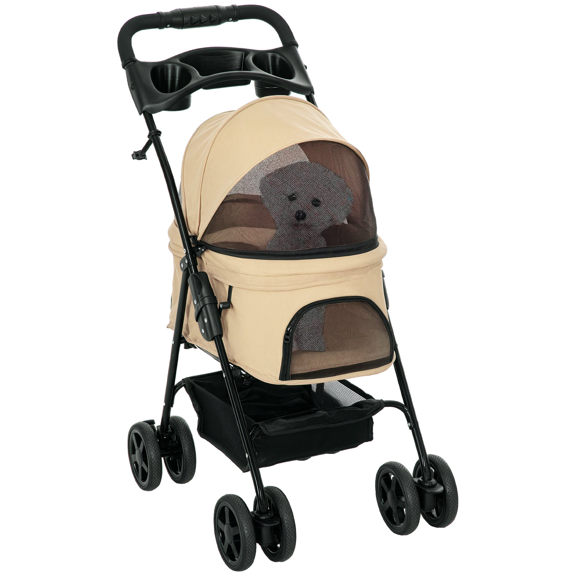 Pet Stroller Dog Buggy with Folding Function for Small Dogs and Cats Pet Cart Cat Buggy Oxford Khaki 67 x 45 x 96 cm
