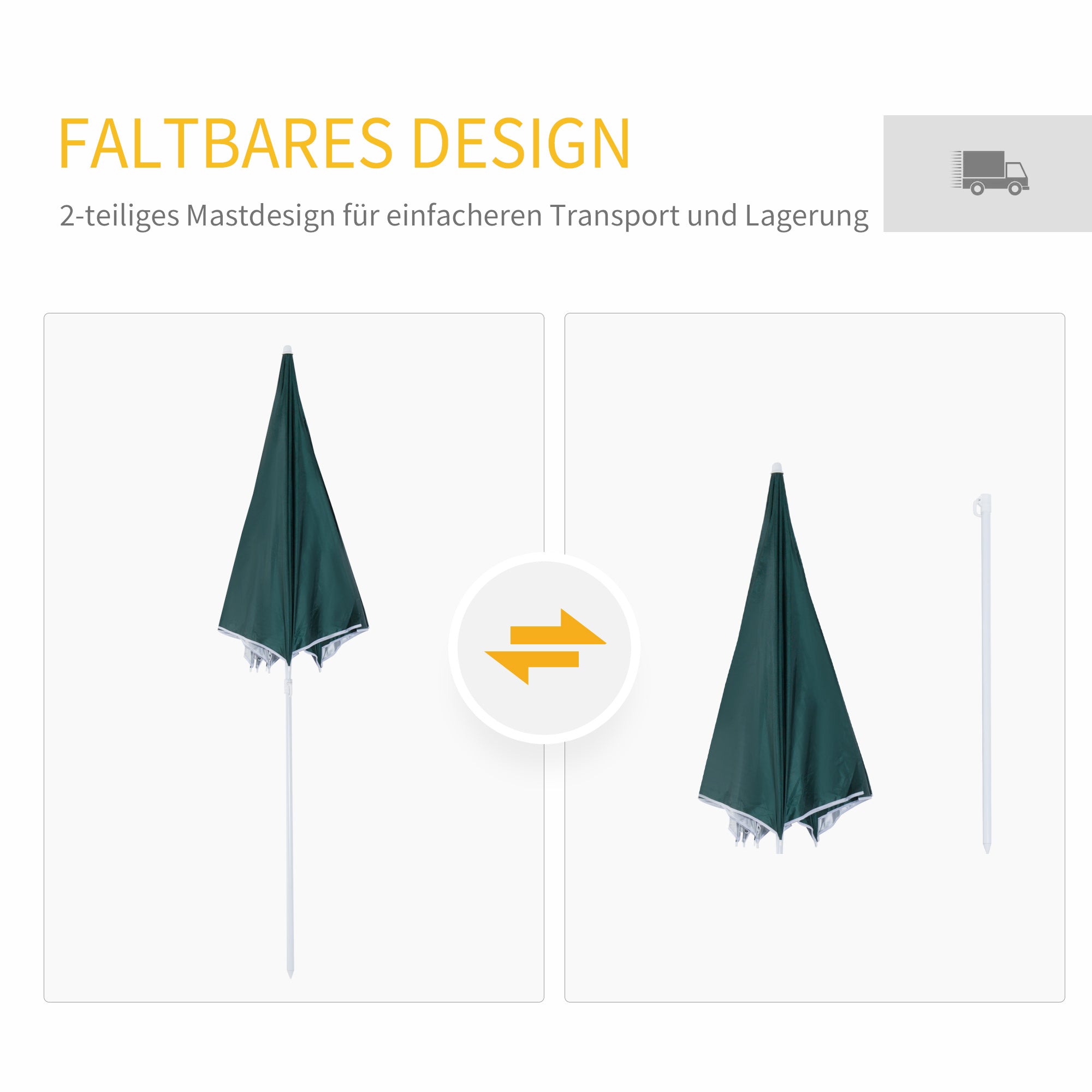 Sun Umbrella Beach Umbrella Sun Protection with Side Wall Beach Polyester Dark Green 2.2 x H2.2m