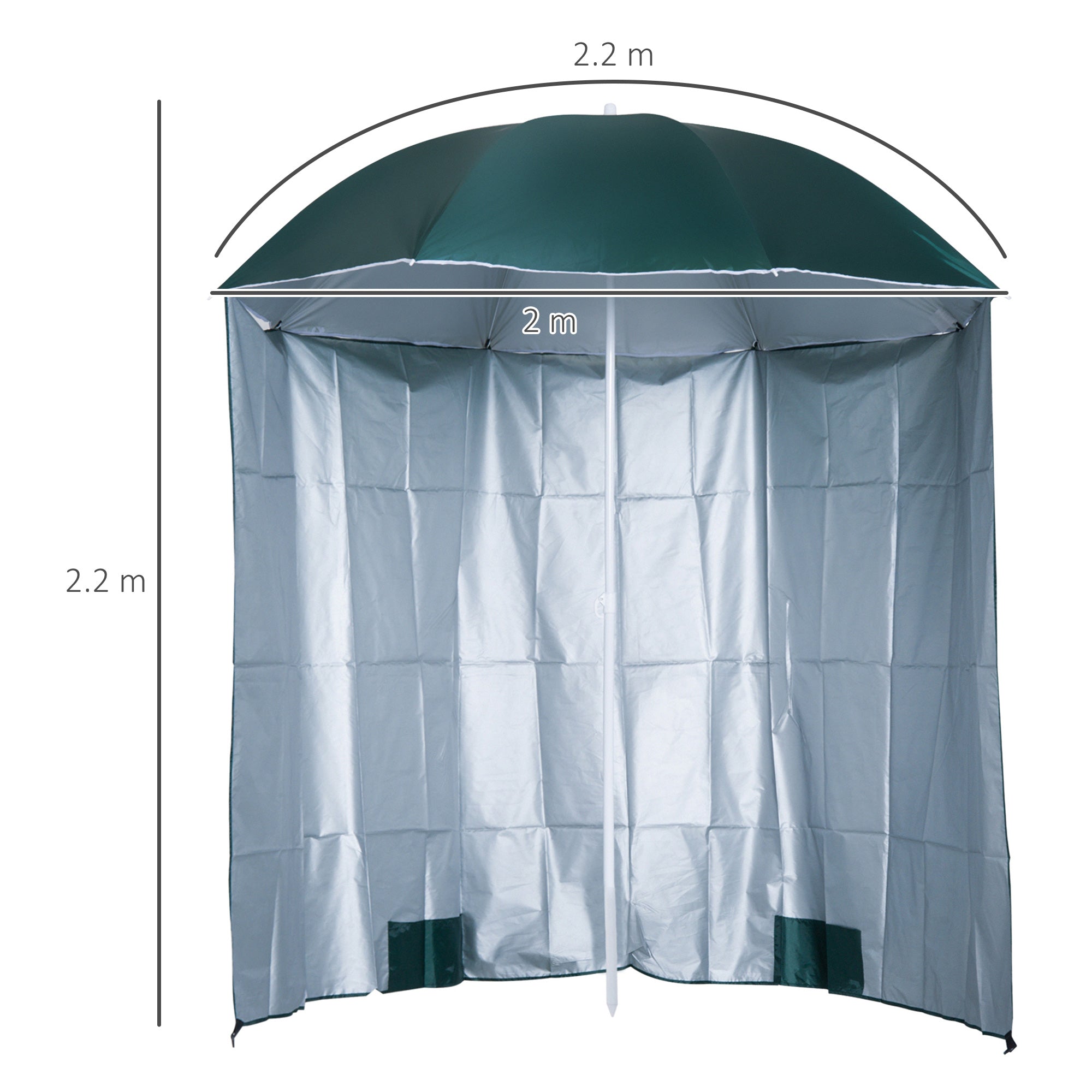 Sun Umbrella Beach Umbrella Sun Protection with Side Wall Beach Polyester Dark Green 2.2 x H2.2m