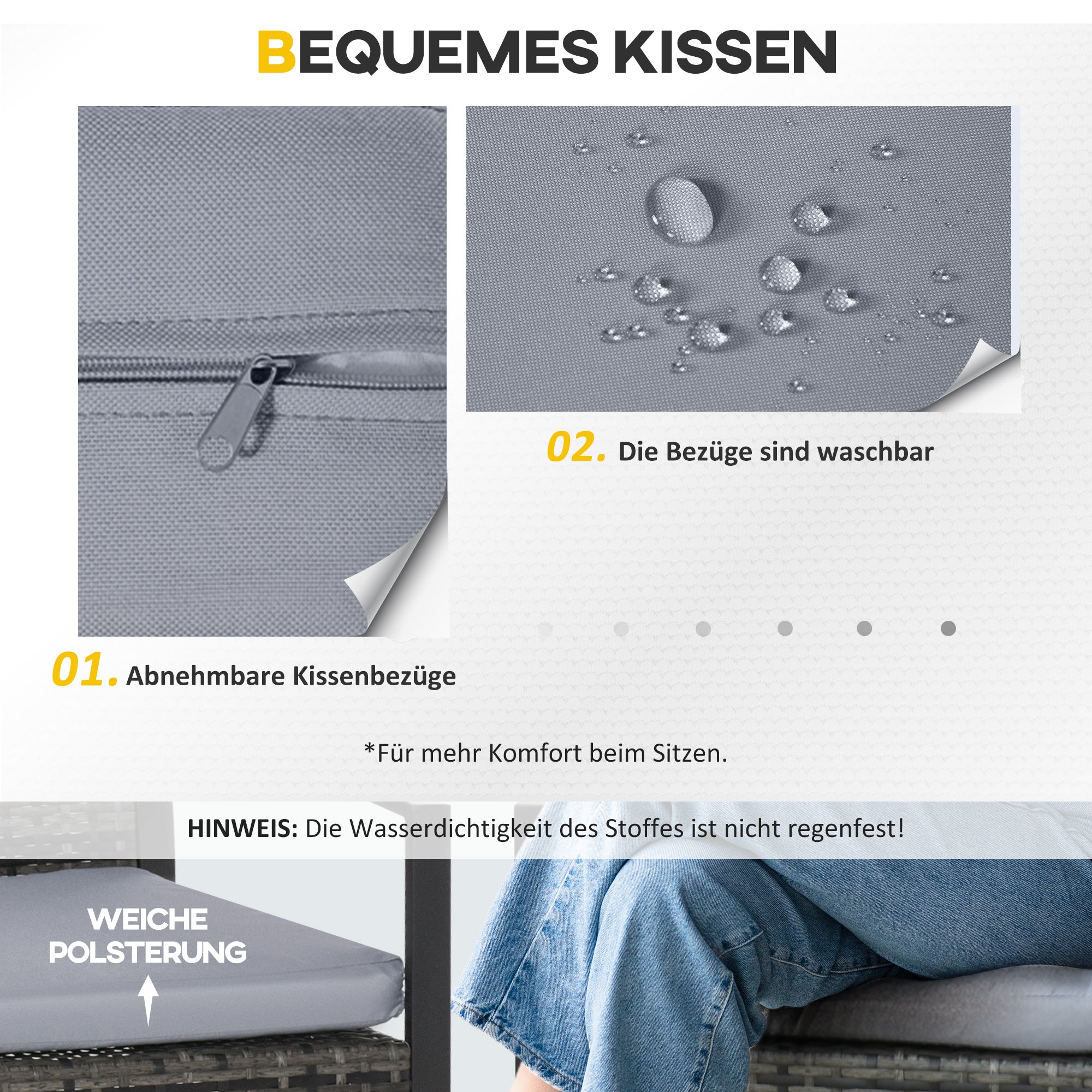 Polyrattan Garden Furniture Set, Outdoor Balcony Furniture for 2 Persons, 3-Piece Seating Group with 2 Chairs, Table Seat Cushion, Weatherproof Garden Furniture for Garden, Terrace Balcony, Gray