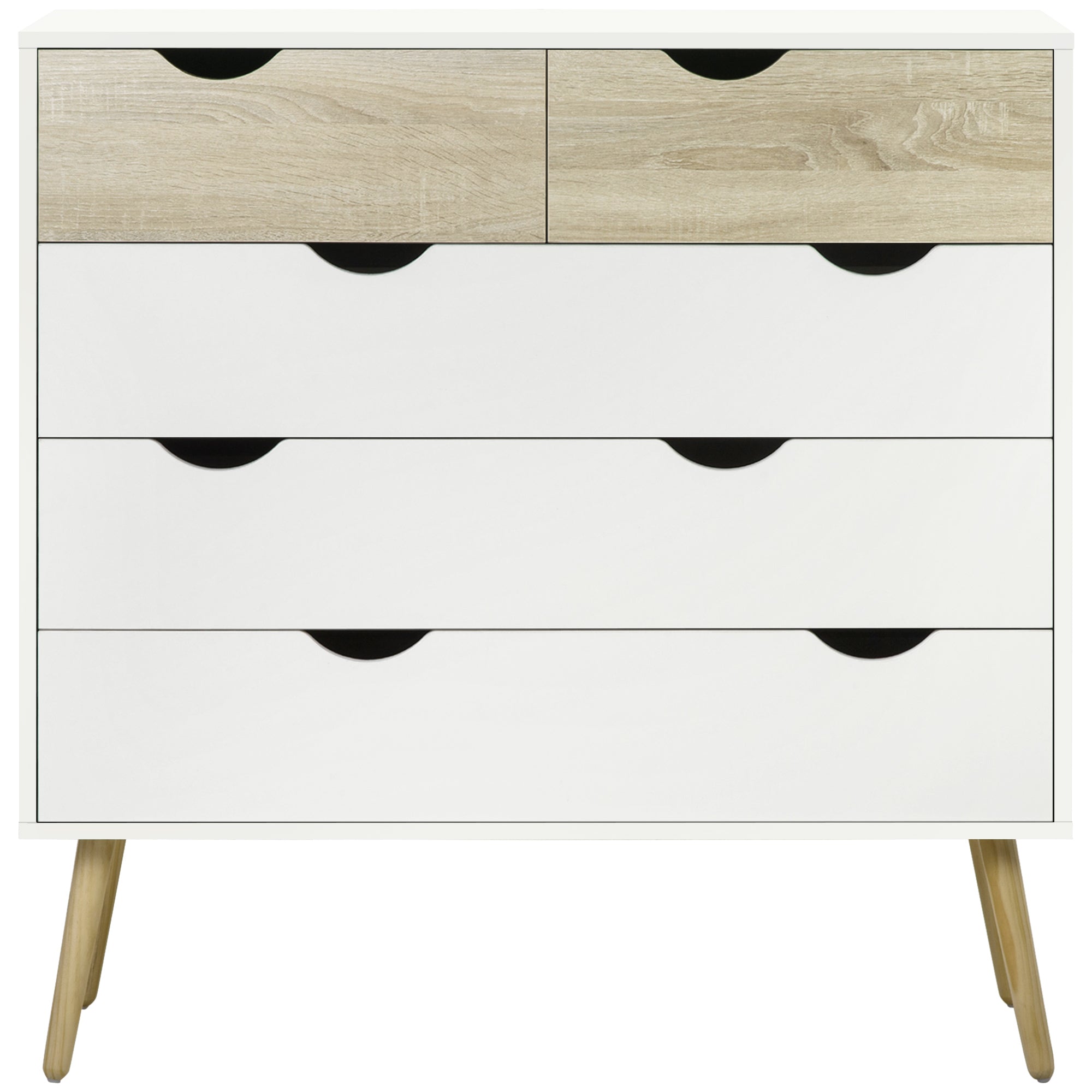 Scandinavian Design 5-Drawer Chest of Drawers Storage Unit Particle Boards 99 x 39 x 101 cm White Light Oak