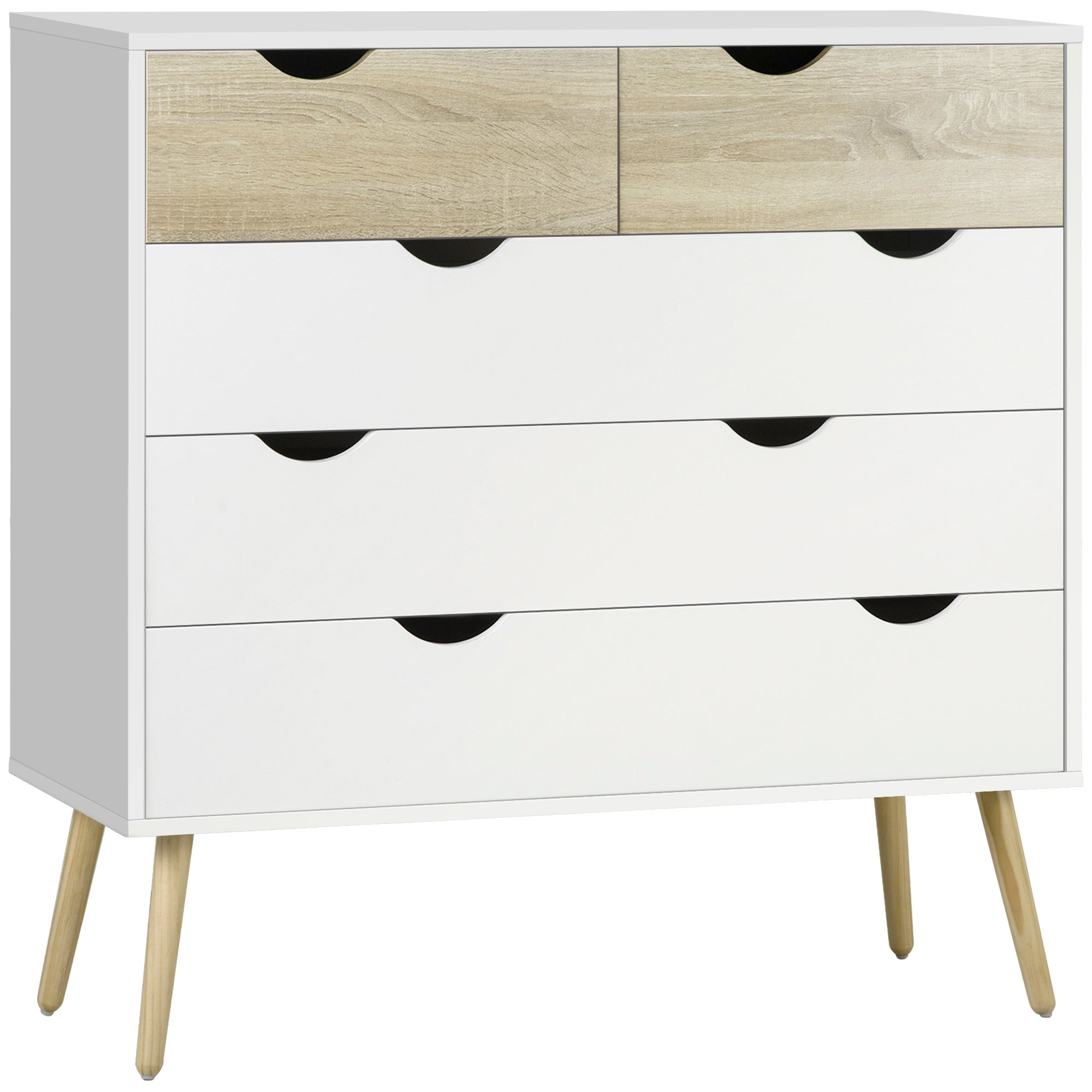 Scandinavian Design 5-Drawer Chest of Drawers Storage Unit Particle Boards 99 x 39 x 101 cm White Light Oak