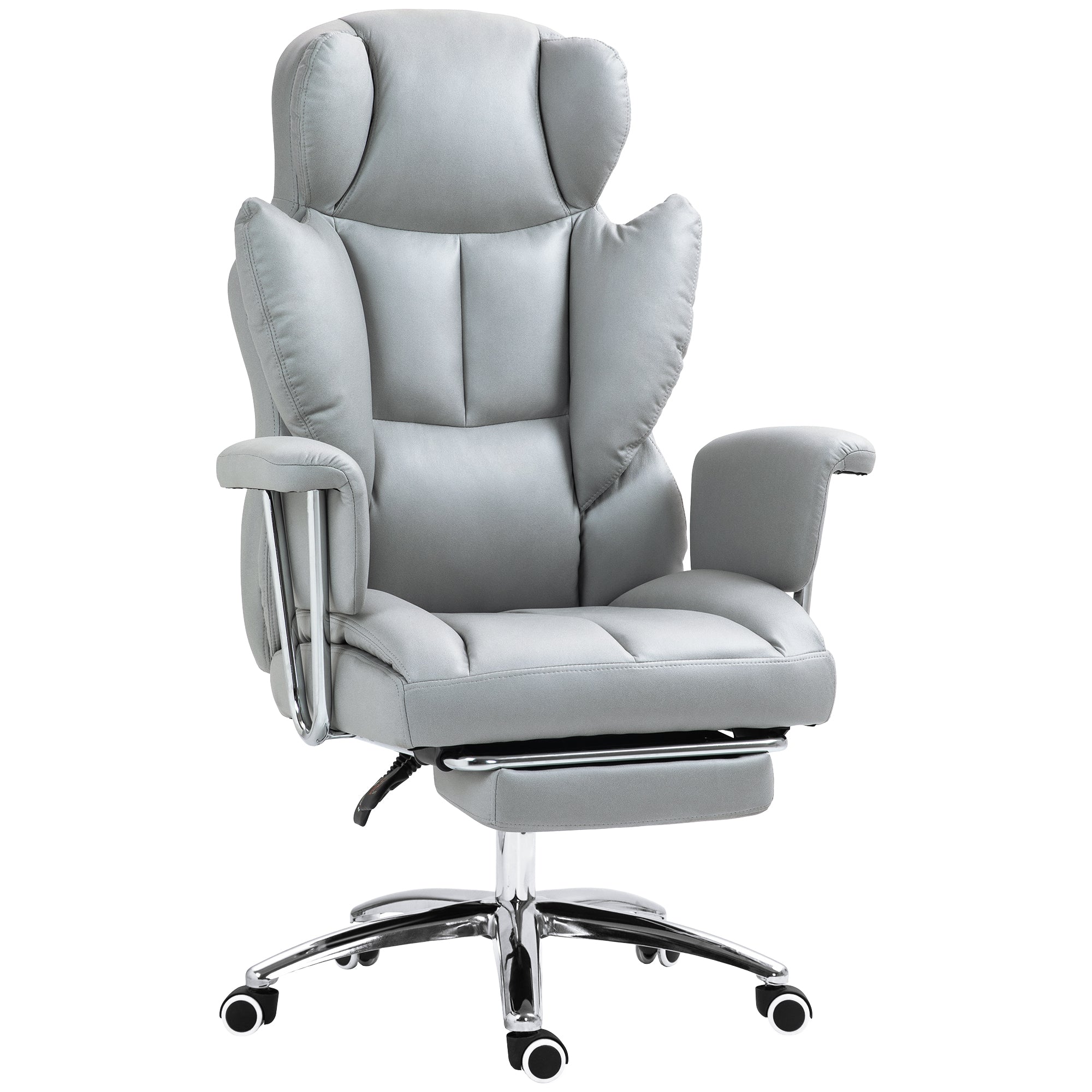 Office Chair with Reclining Function, Ergonomic Desk Chair, Height Adjustable Swivel Chair with Footrest, Padded, Holds Up to 120 kg, for Office, Study Room, Light Gray