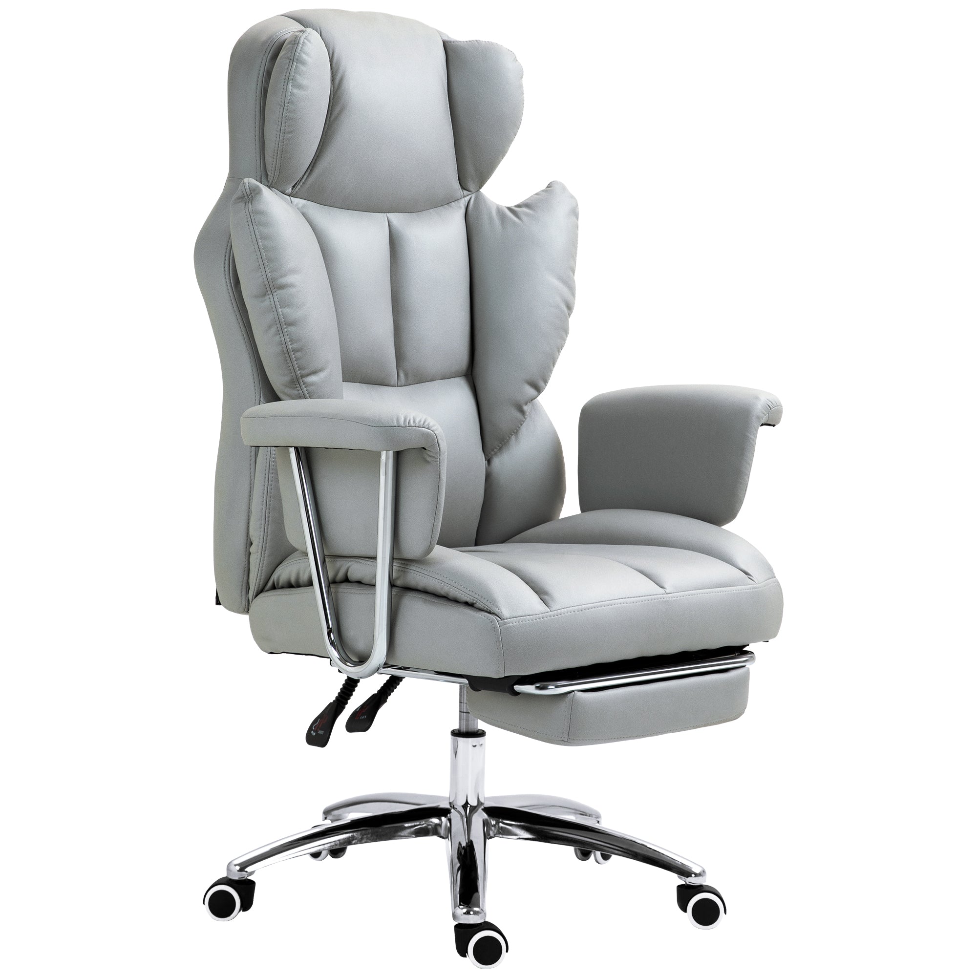 Office Chair with Reclining Function, Ergonomic Desk Chair, Height Adjustable Swivel Chair with Footrest, Padded, Holds Up to 120 kg, for Office, Study Room, Light Gray