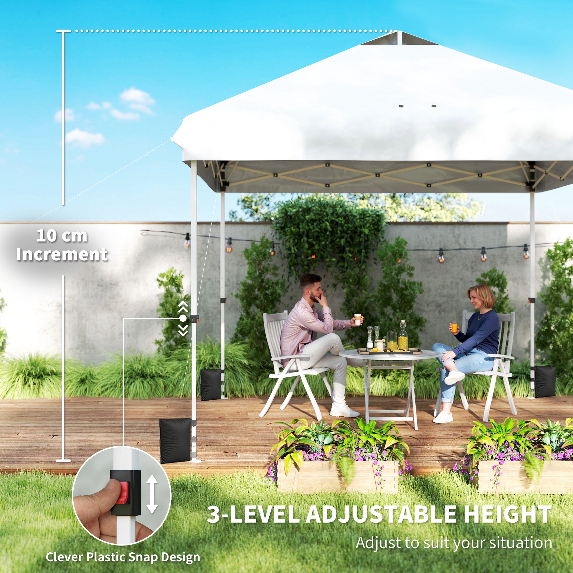 10' x 10' Waterproof Pop-Up Canopy — UV50+ Height-Adjustable Garden Gazebo with Carry Bag & Sandbags, White
