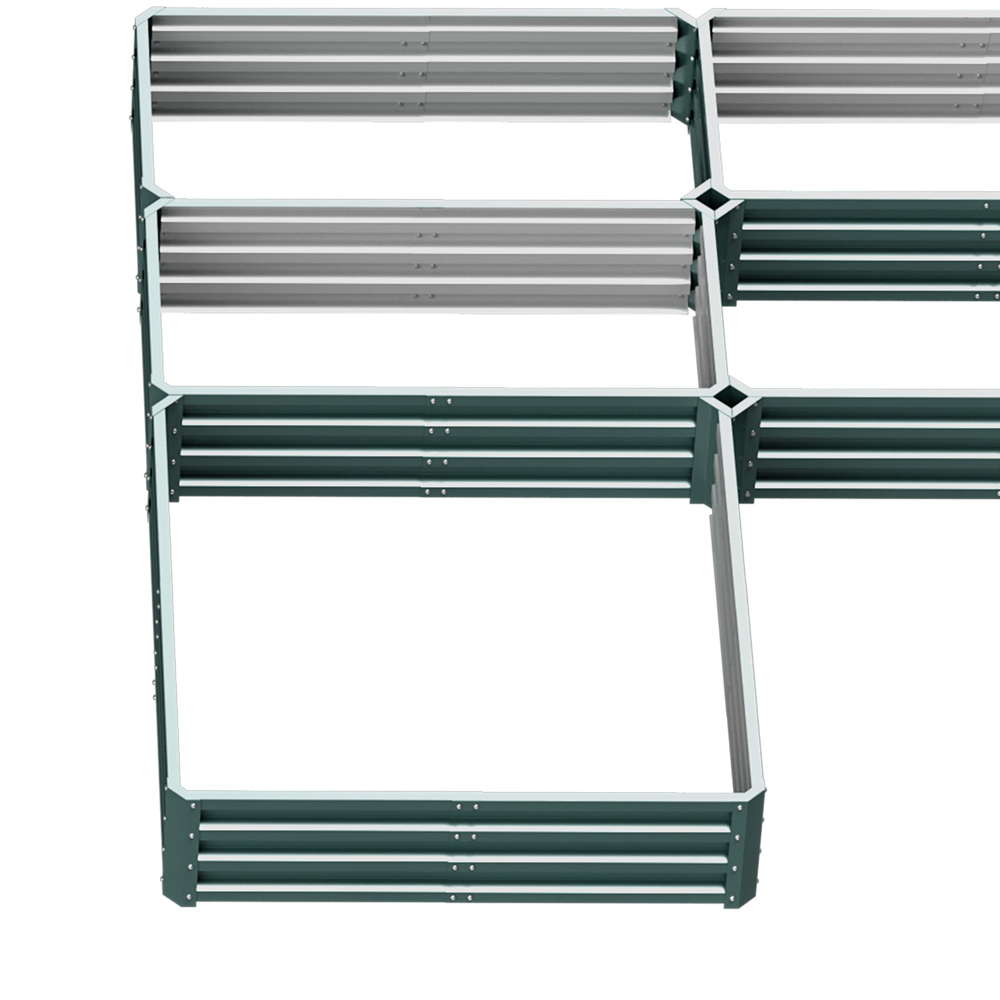 Modular Steel Garden Square Vegetable Planter Box Set of 5 Planters for Vegetables, Plants, Flowers, Dim. 245L x 242W x 31H cm Green