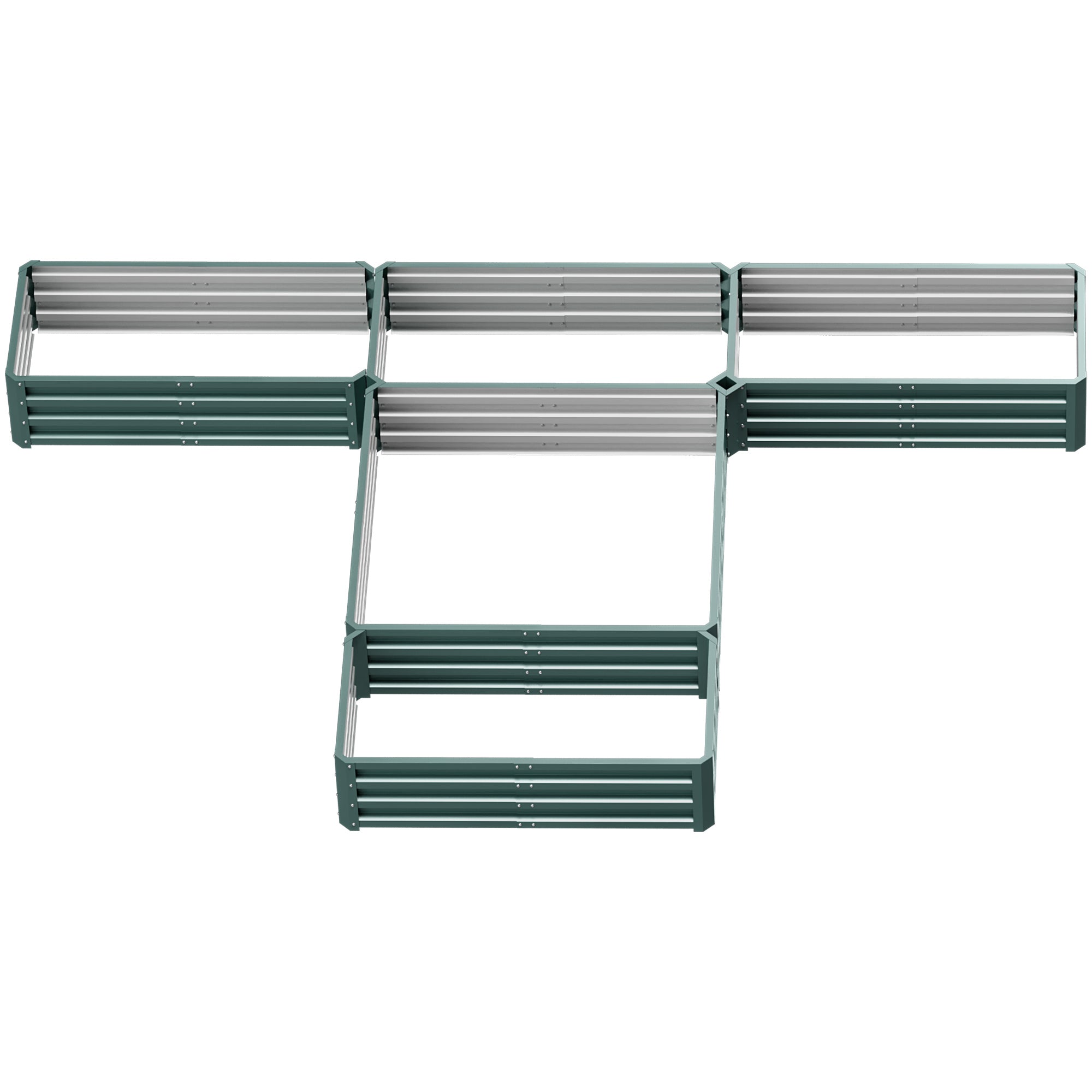 Modular Steel Garden Square Vegetable Planter Box Set of 5 Planters for Vegetables, Plants, Flowers, Dim. 245L x 242W x 31H cm Green