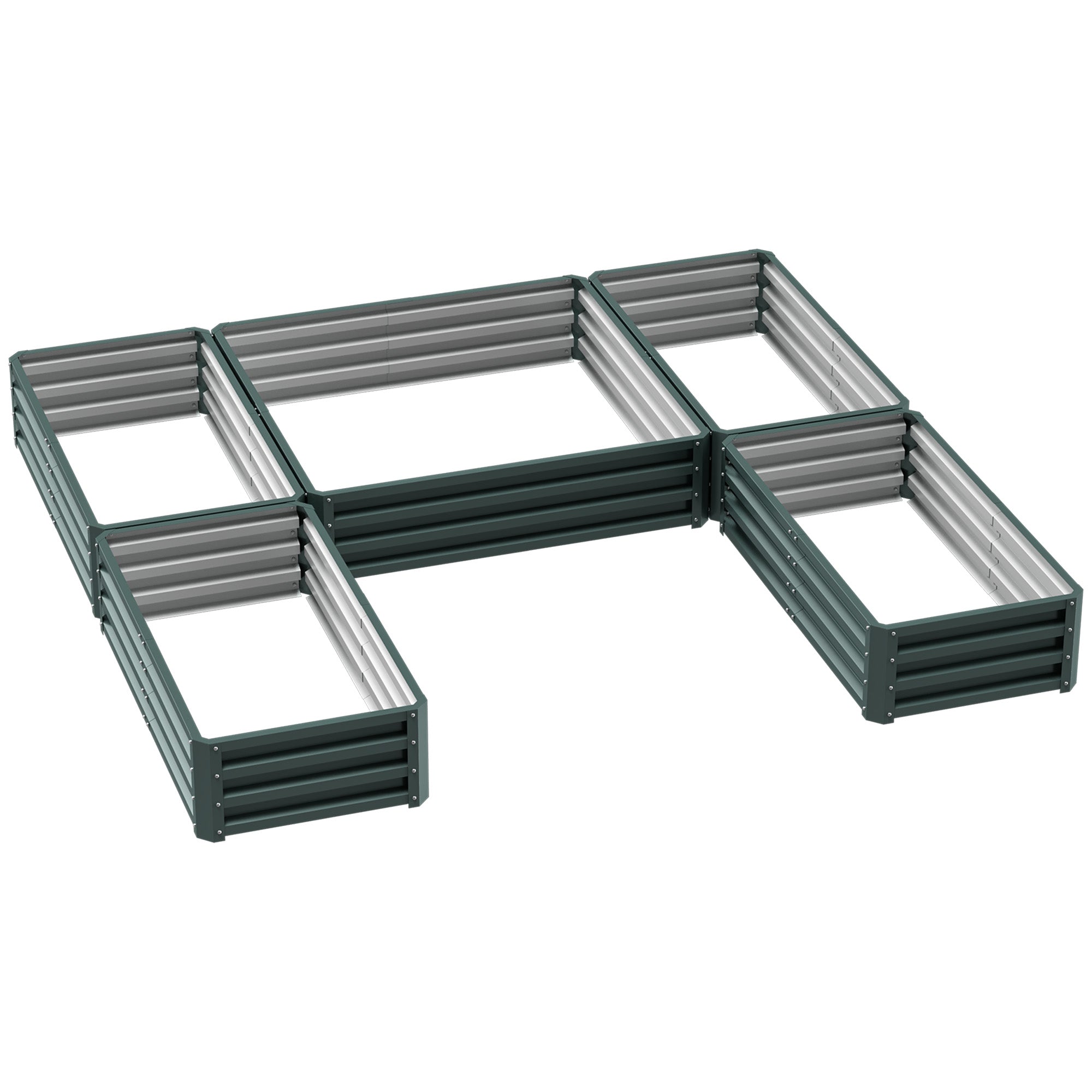 Modular Steel Garden Square Vegetable Planter Box Set of 5 Planters for Vegetables, Plants, Flowers, Dim. 245L x 242W x 31H cm Green