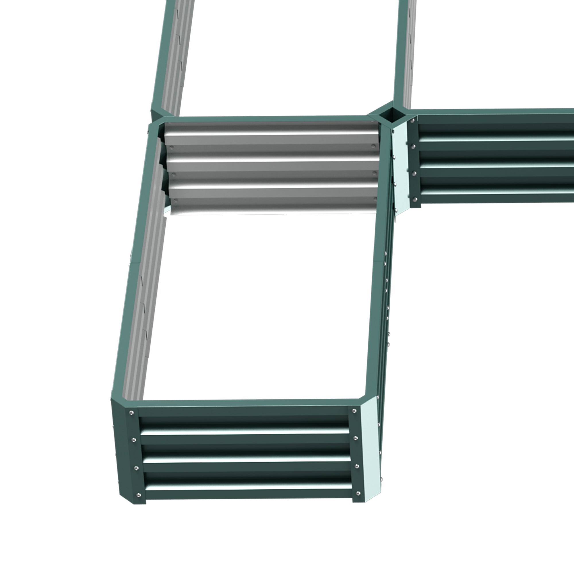 Modular Steel Garden Square Vegetable Planter Box Set of 5 Planters for Vegetables, Plants, Flowers, Dim. 245L x 242W x 31H cm Green