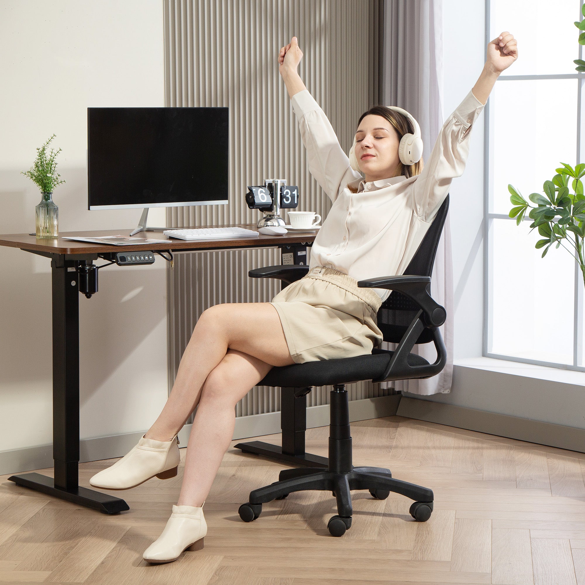 Ergonomic Mesh Office Chair with Flip-Up Arms, Lumbar Support, Height Adjustable Tilt Swivel — Black