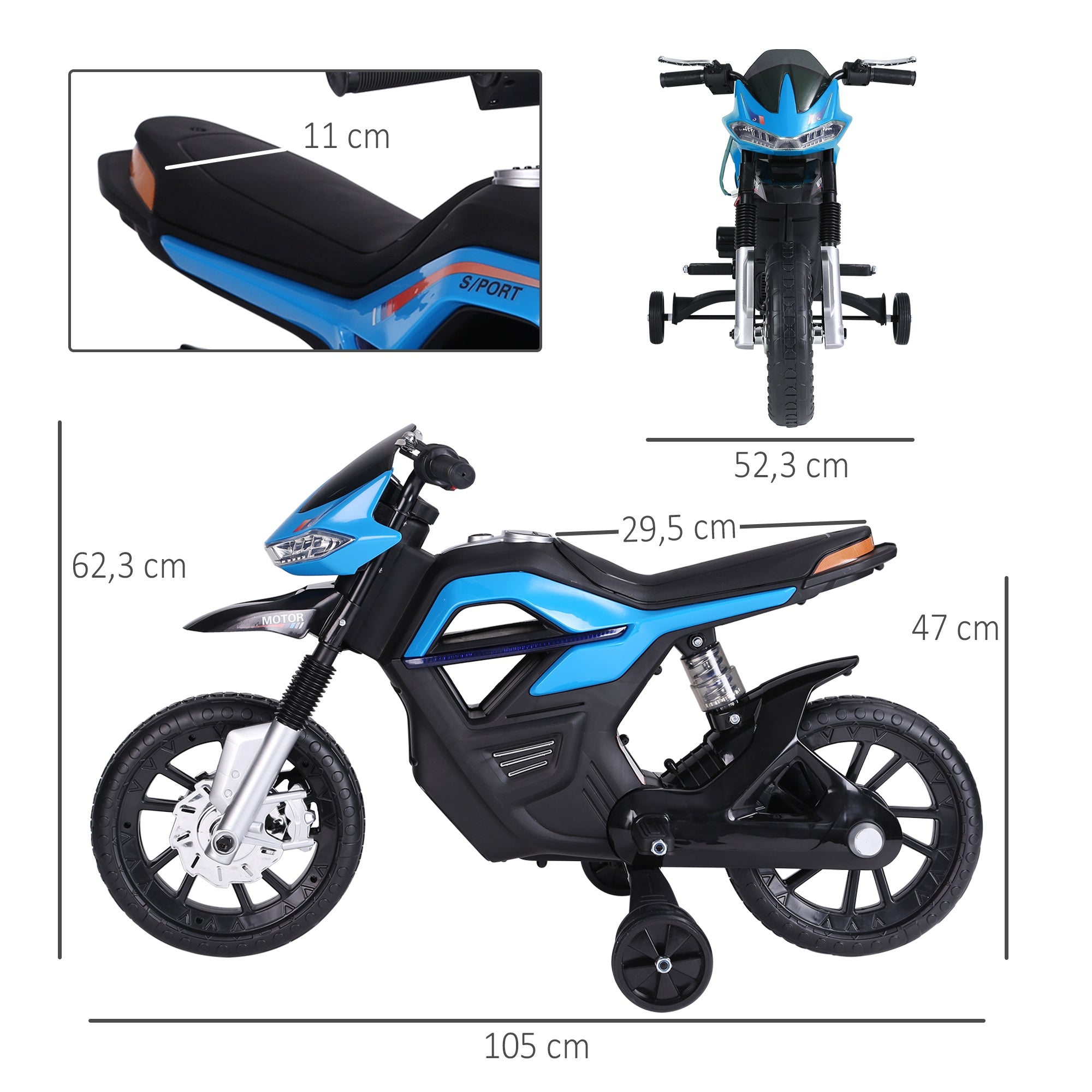 Kids Electric Motorcycle Toy Motorcycle +3 Years 6V Battery with Lights and Music 105x52.3x62.3cm Blue