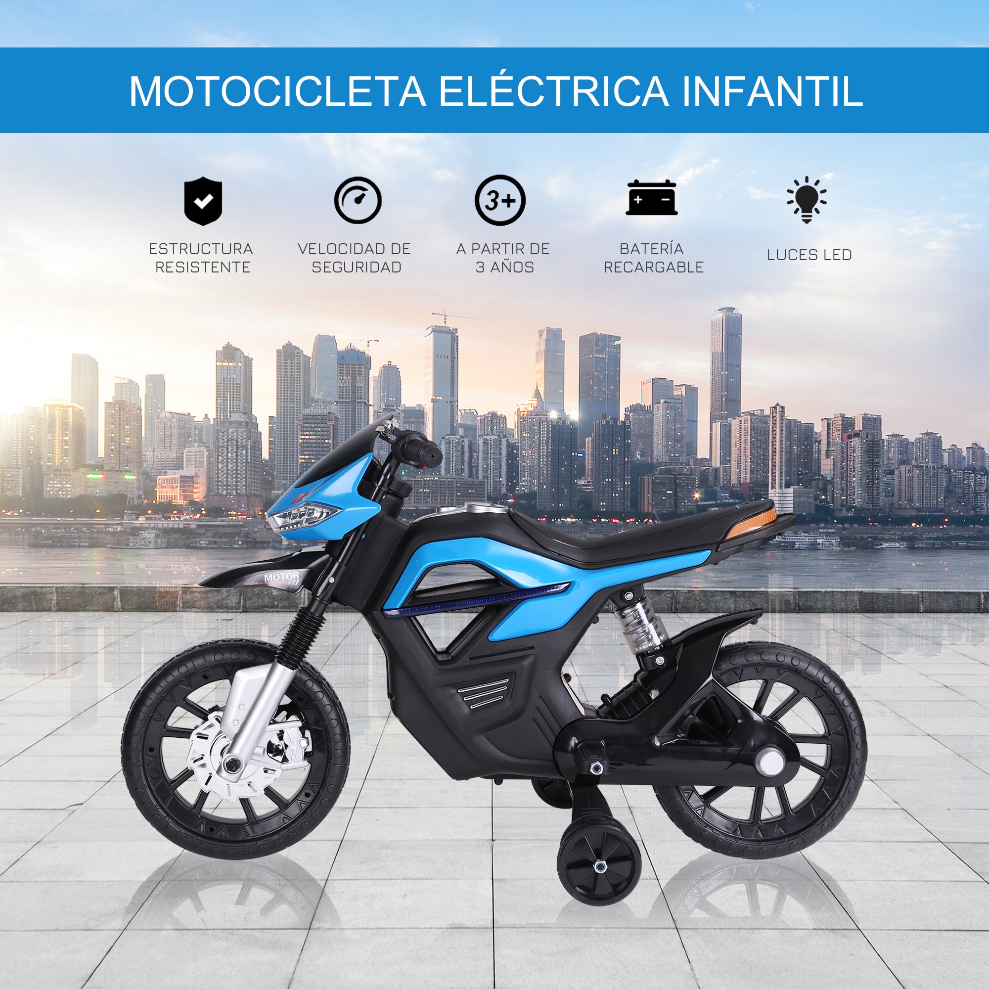 Kids Electric Motorcycle Toy Motorcycle +3 Years 6V Battery with Lights and Music 105x52.3x62.3cm Blue