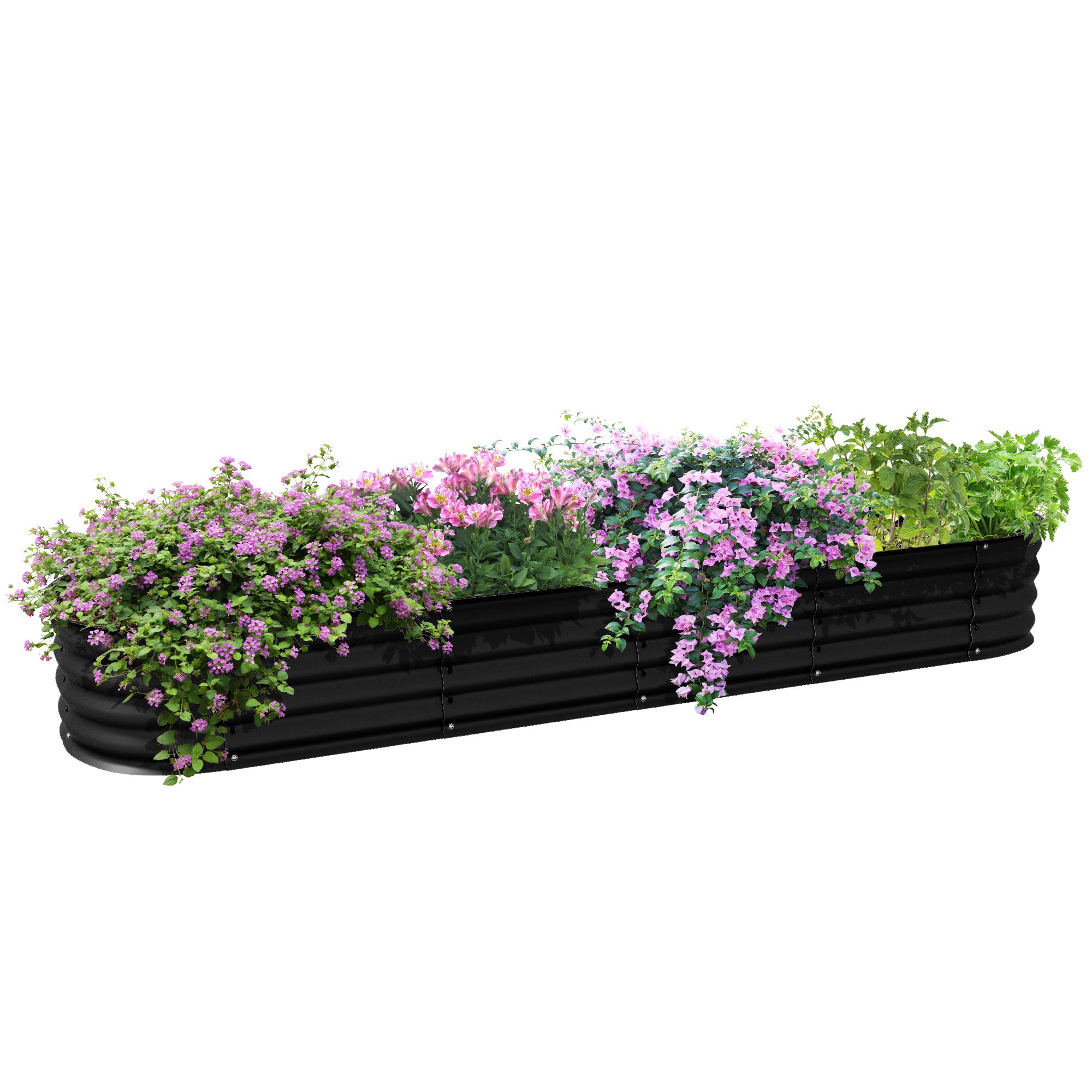 Modular Steel Raised Garden Bed Planter for Vegetables, Plants, Flowers - 240 x 62 x 30cm, Black