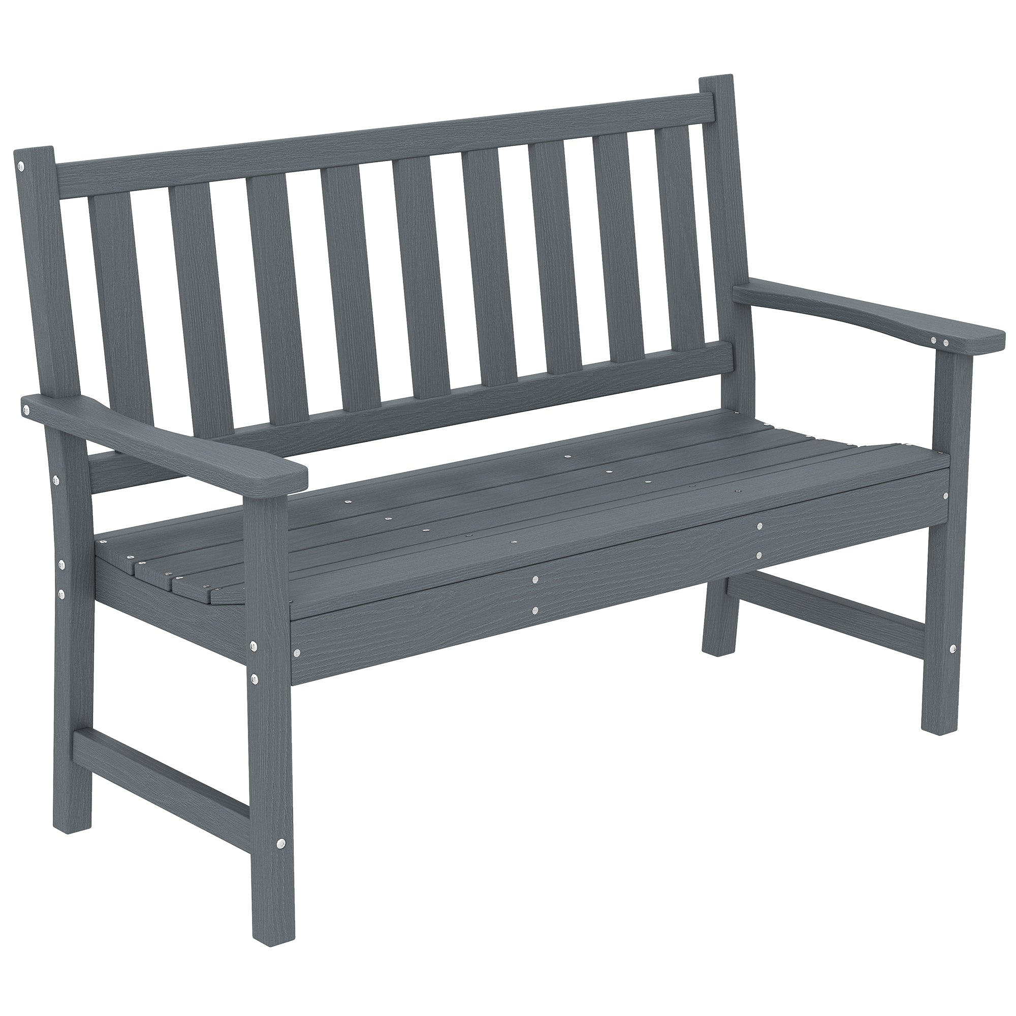 2-Seater Weatherproof Garden Bench, HDPE Plastic, Wood-Look Slatted Design, Ergonomic Backrest, 529 lb Capacity, 51.2 x 23.2 x 35.8 in, Gray