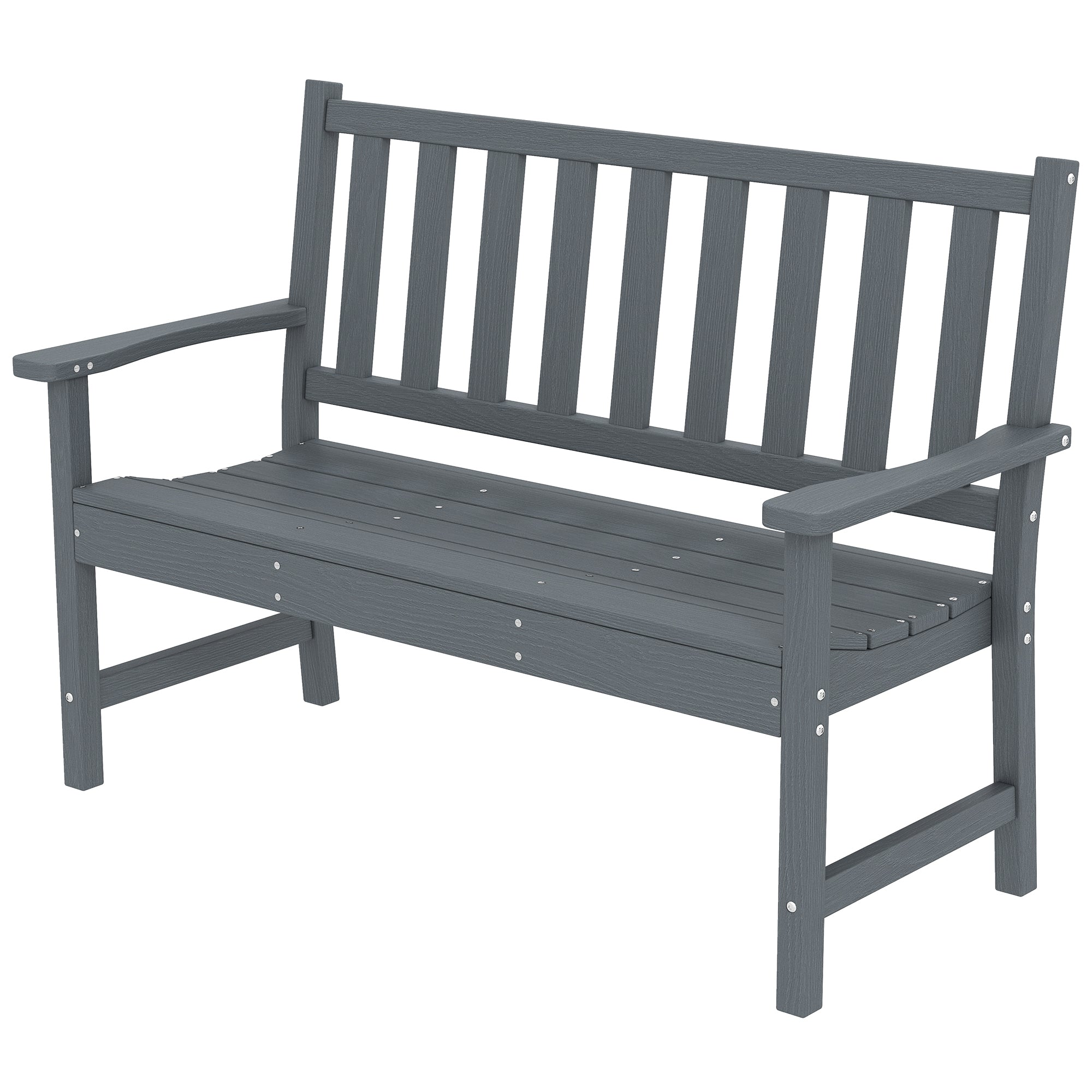 2-Seater Weatherproof Garden Bench, HDPE Plastic, Wood-Look Slatted Design, Ergonomic Backrest, 529 lb Capacity, 51.2 x 23.2 x 35.8 in, Gray