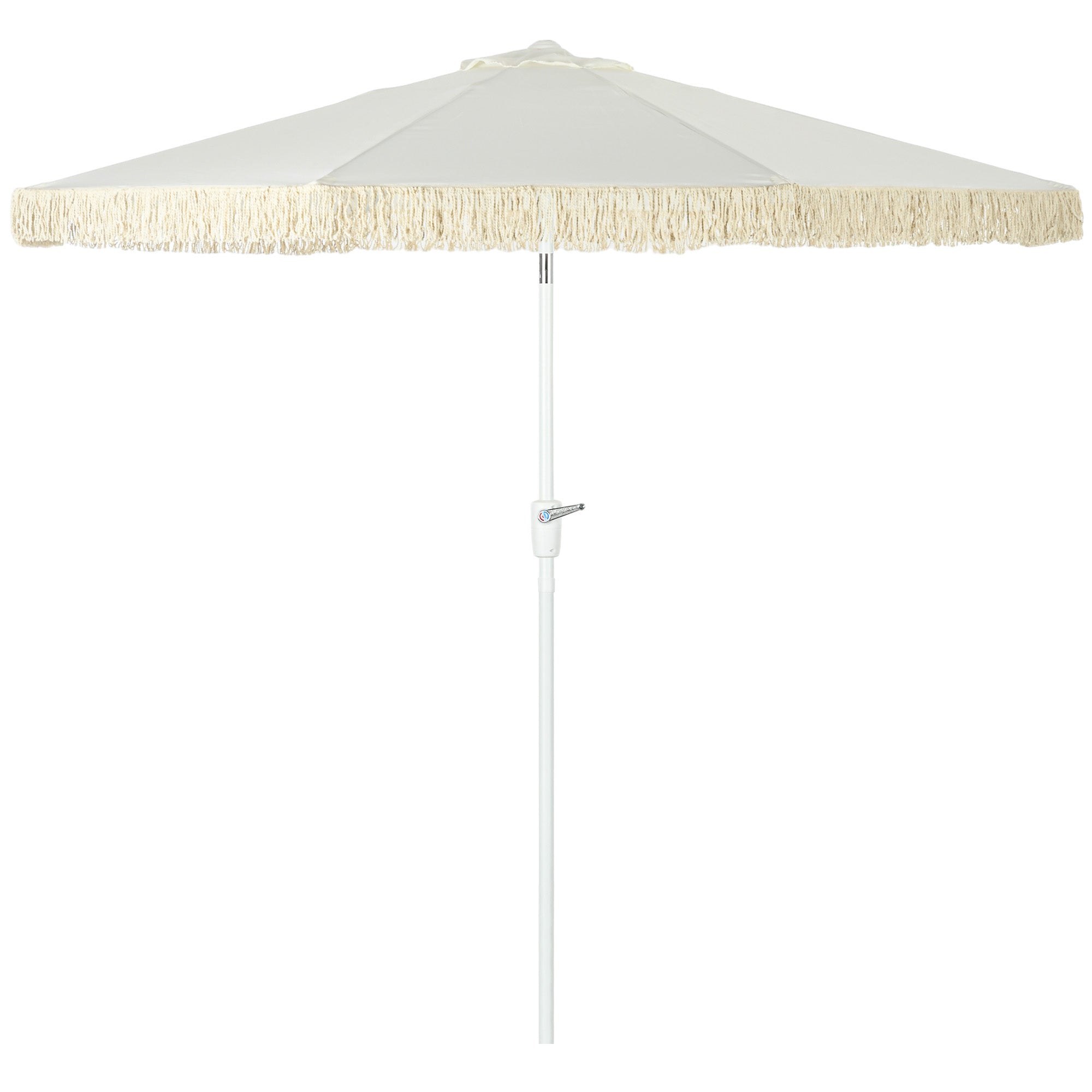 Garden Parasol Outdoor Tilting Fringed Umbrella with Crank 8 Ribs dim. Ø 2.65 x 2.45 H m White