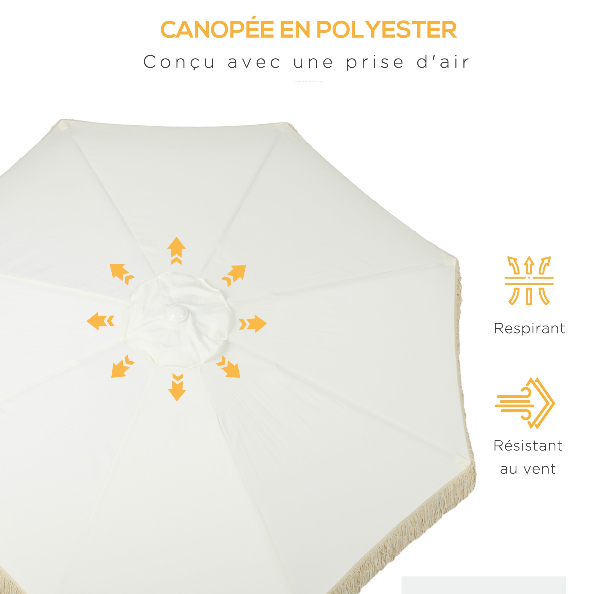 Garden Parasol Outdoor Tilting Fringed Umbrella with Crank 8 Ribs dim. Ø 2.65 x 2.45 H m White