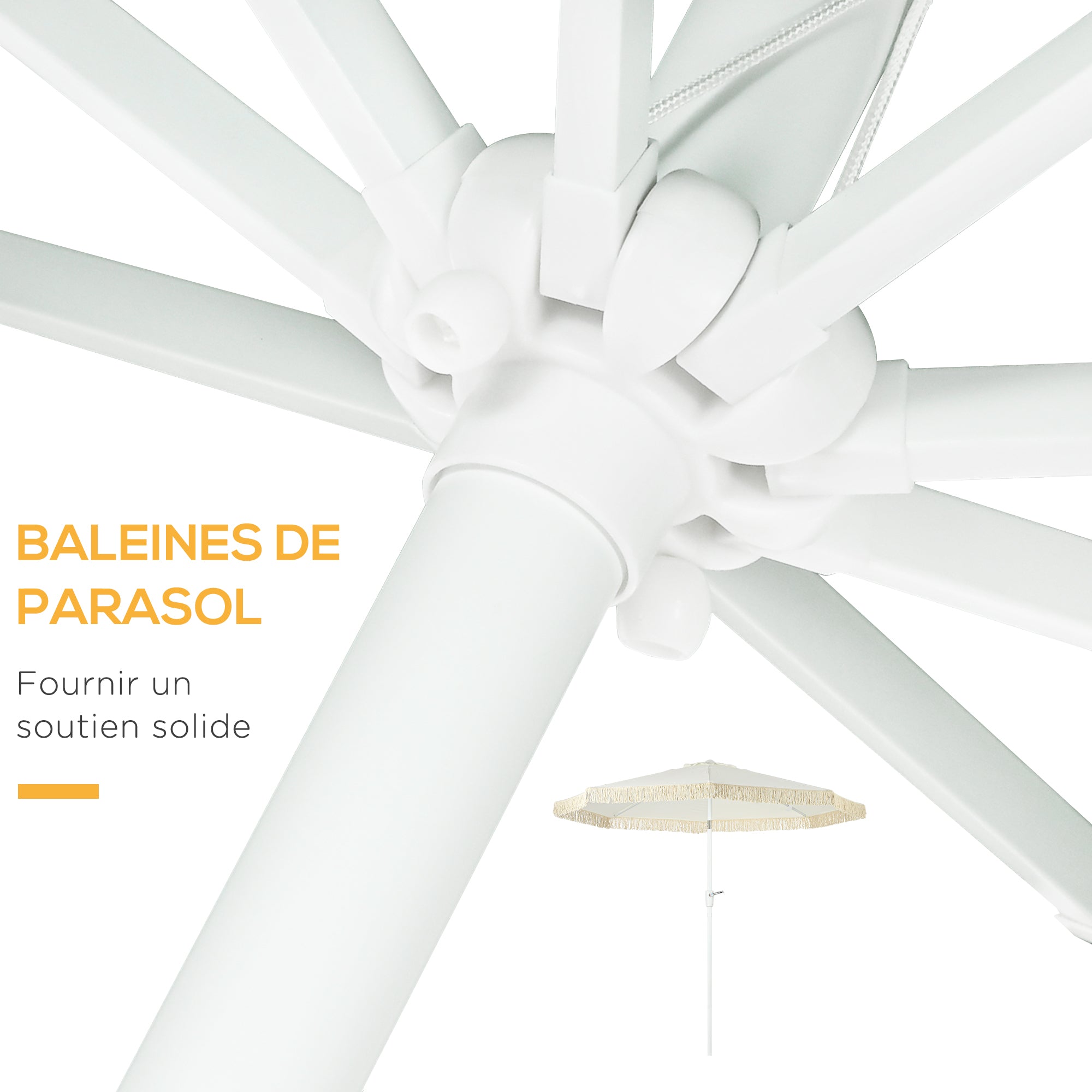 Garden Parasol Outdoor Tilting Fringed Umbrella with Crank 8 Ribs dim. Ø 2.65 x 2.45 H m White