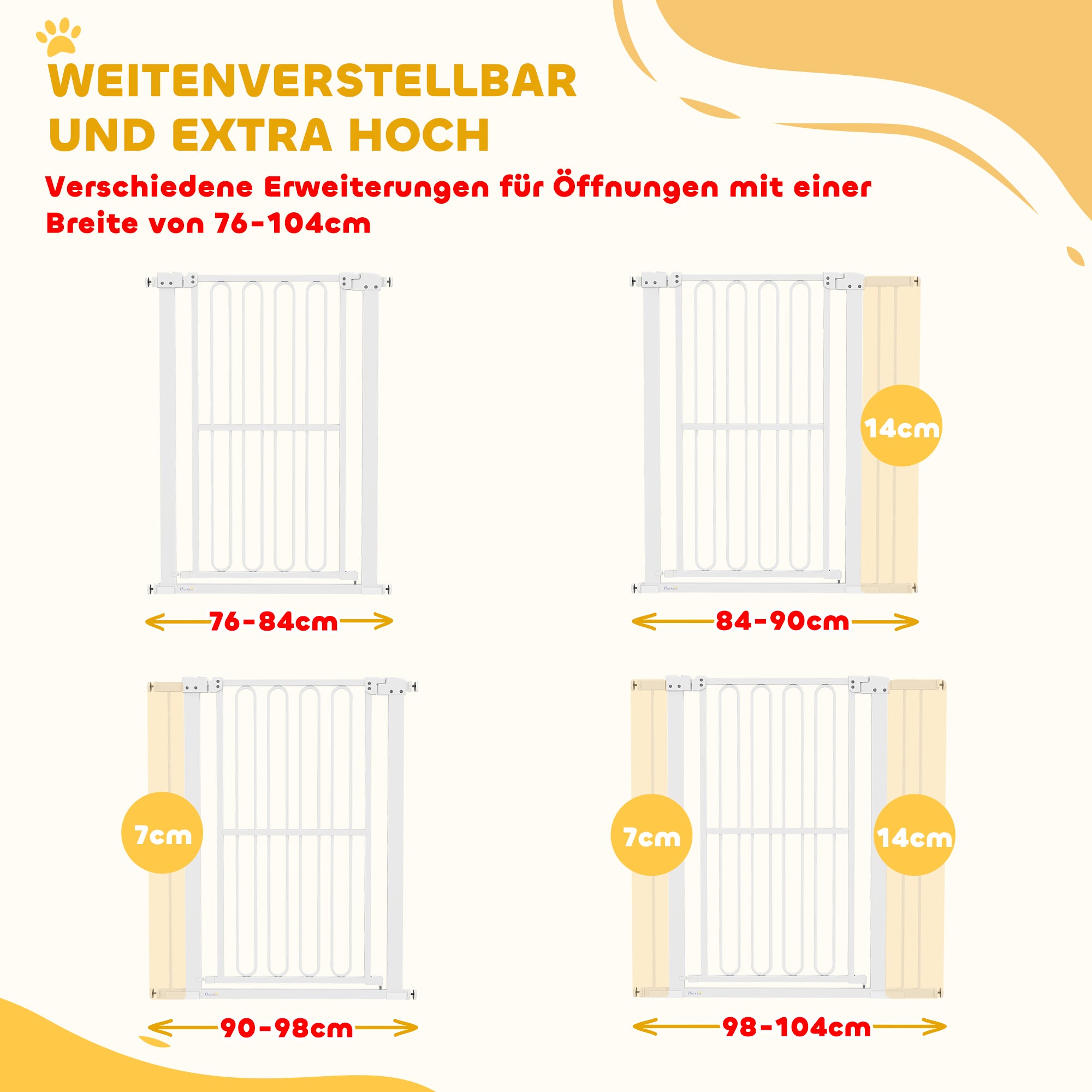 Stair Guard Door Guard Barrier Gate without Drilling 76-104 cm Steel Guard for Dogs, Pets Stairs, Door, White