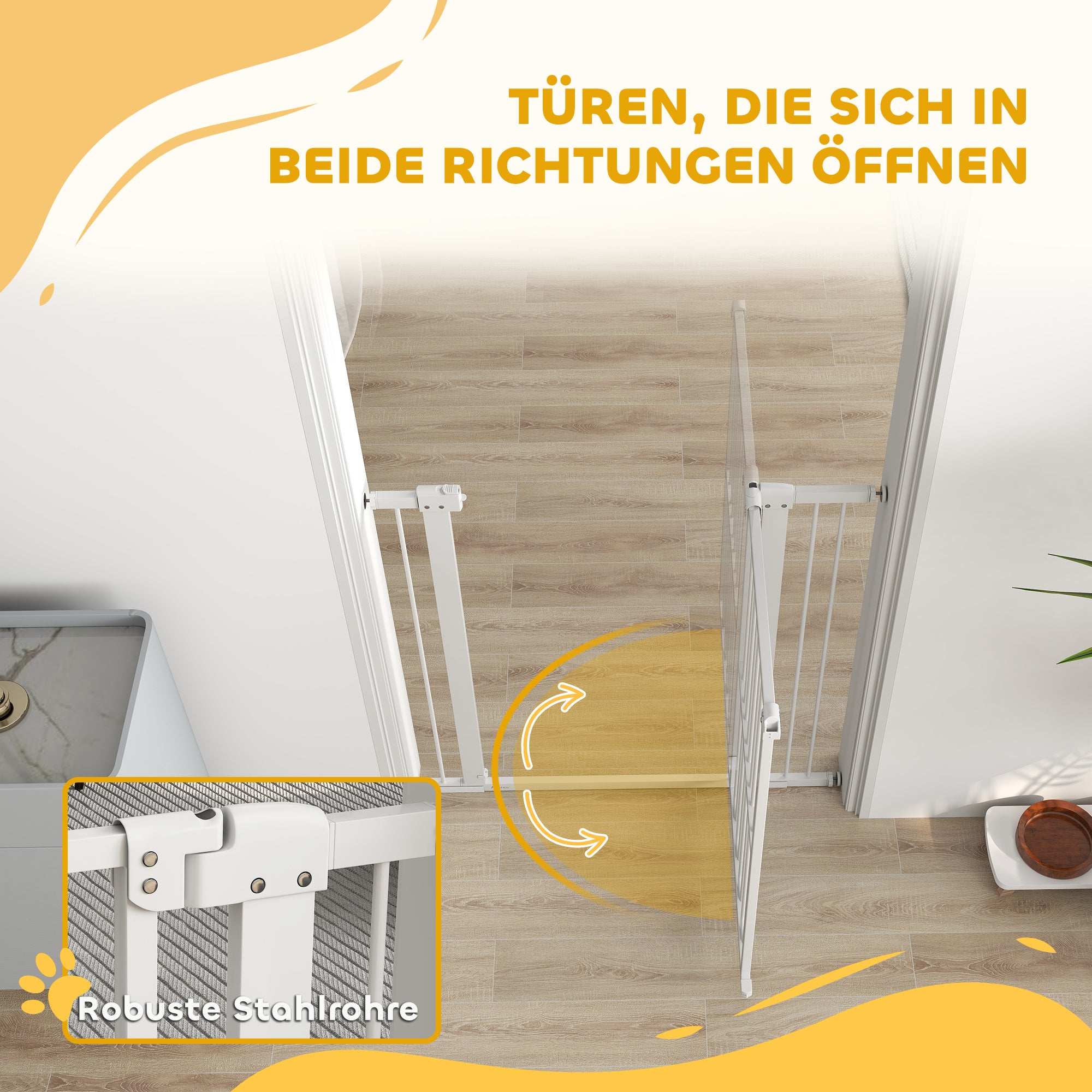 Stair Guard Door Guard Barrier Gate without Drilling 76-104 cm Steel Guard for Dogs, Pets Stairs, Door, White