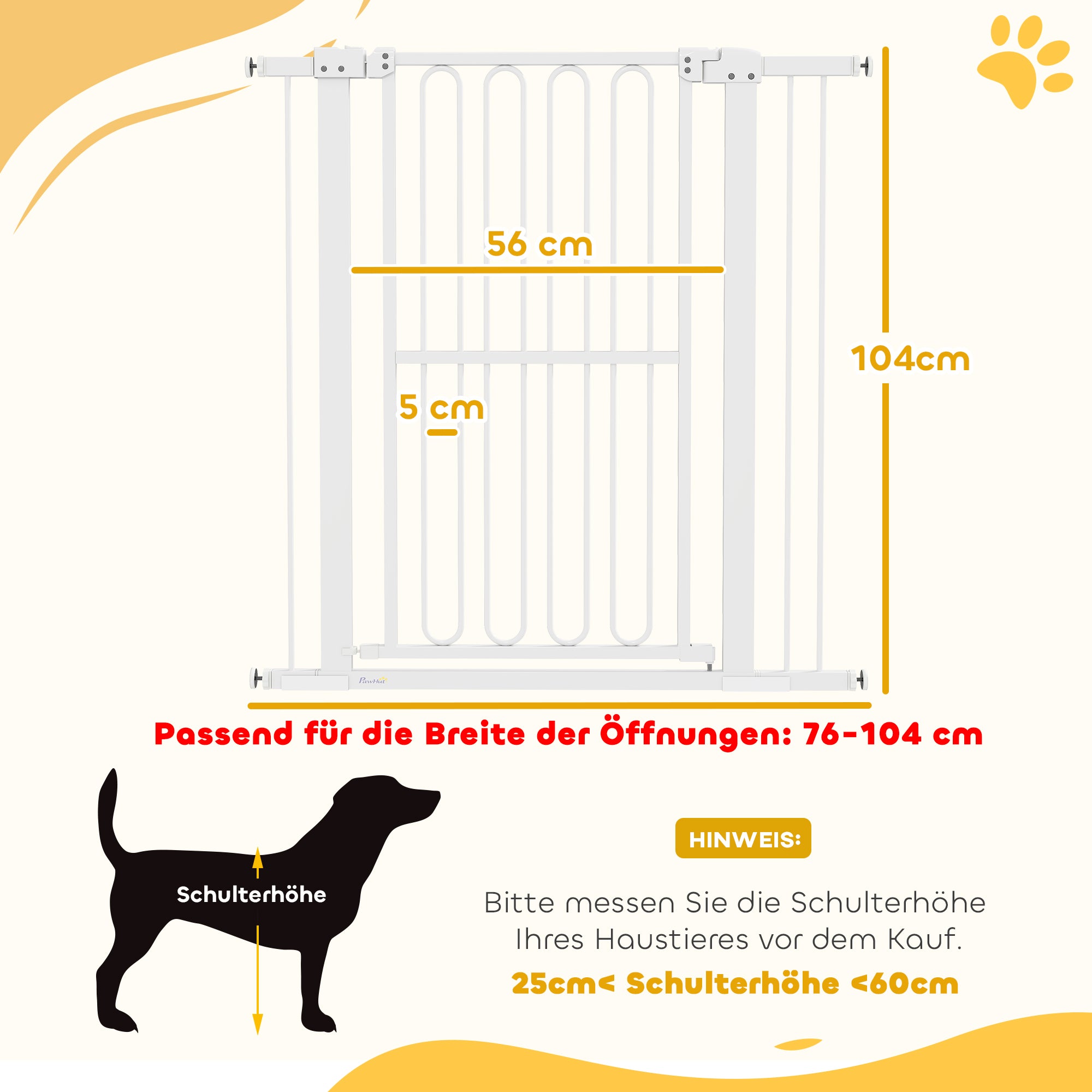 Stair Guard Door Guard Barrier Gate without Drilling 76-104 cm Steel Guard for Dogs, Pets Stairs, Door, White