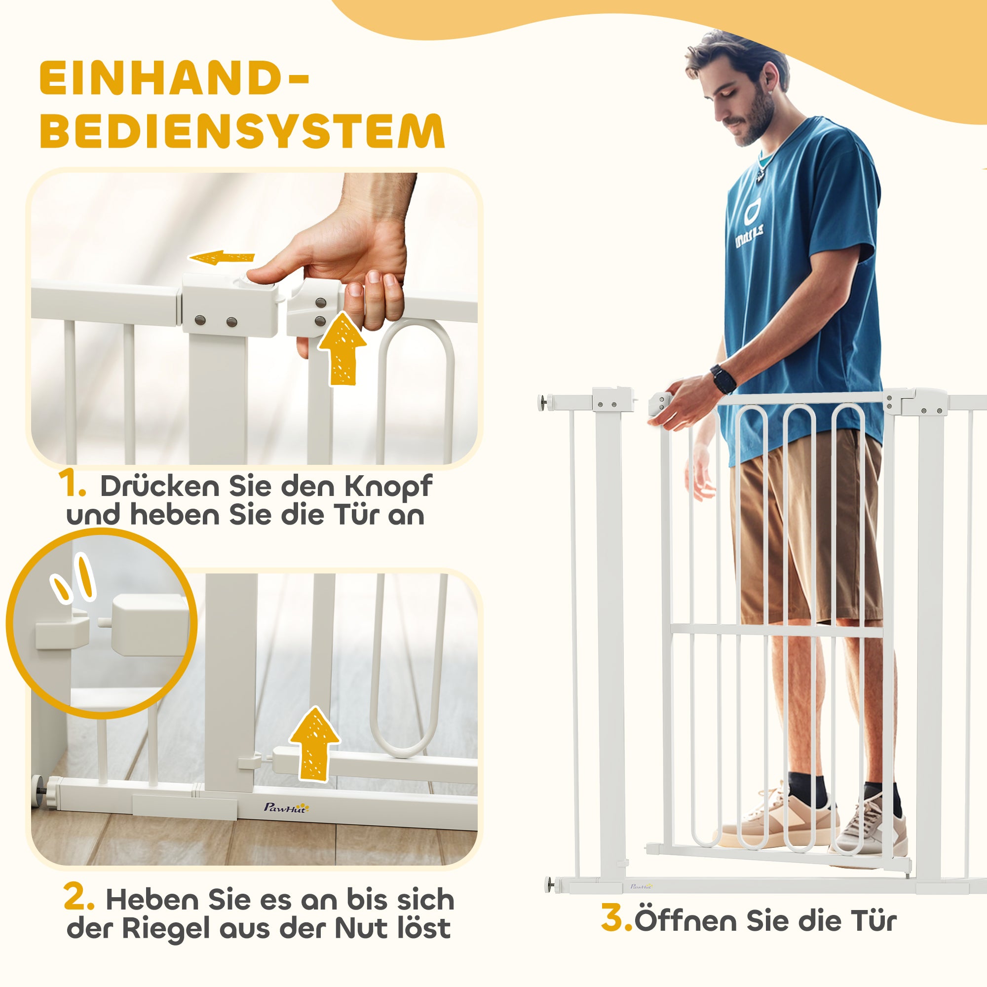 Stair Guard Door Guard Barrier Gate without Drilling 76-104 cm Steel Guard for Dogs, Pets Stairs, Door, White