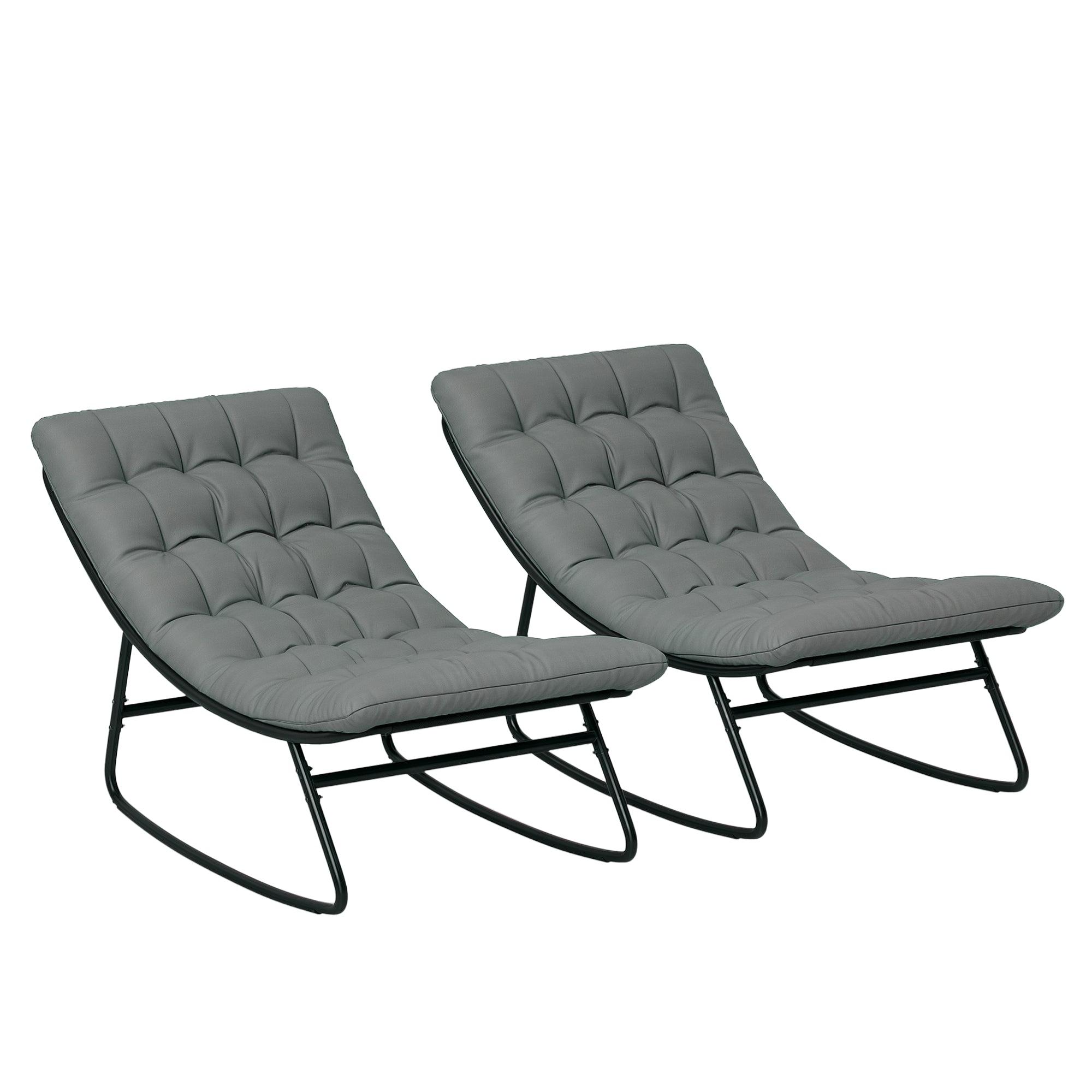 Set of 2 outdoor rocking chairs, rocking chairs with thick cushions, breathable textilene fabric seat and steel frame, outdoor rocking chair, garden, terrace, patio, dark grey