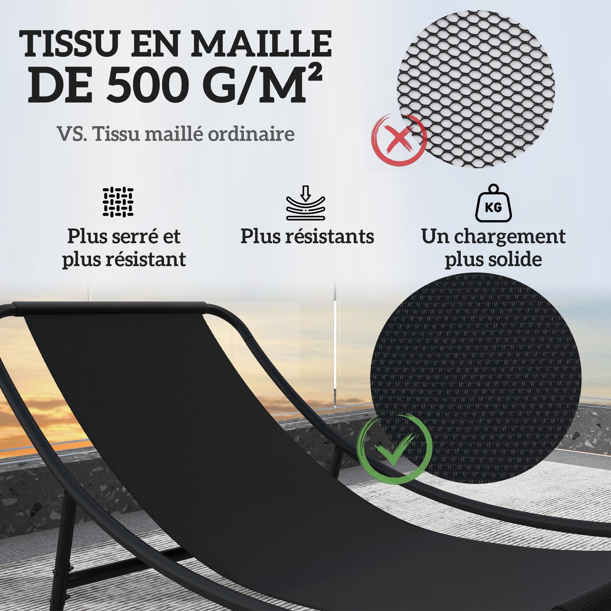 Set of 2 outdoor rocking chairs, rocking chairs with thick cushions, breathable textilene fabric seat and steel frame, outdoor rocking chair, garden, terrace, patio, dark grey