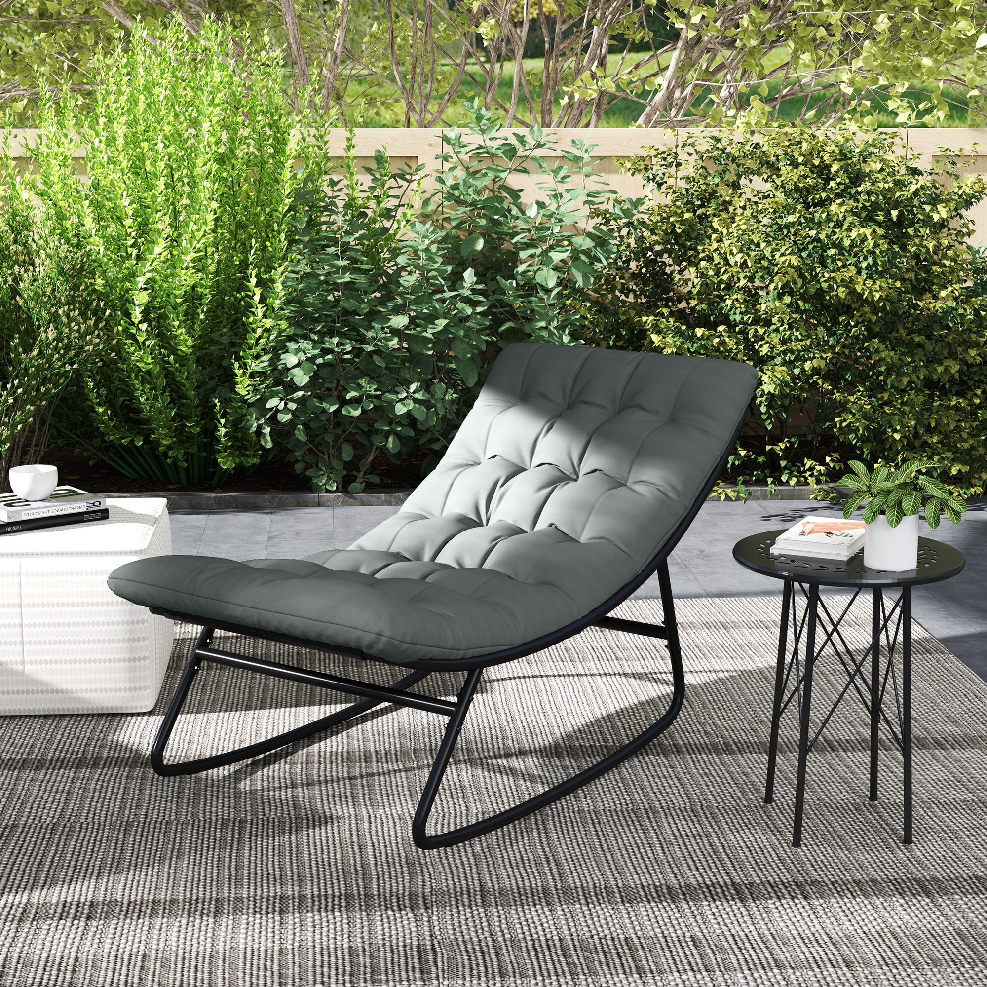 Set of 2 outdoor rocking chairs, rocking chairs with thick cushions, breathable textilene fabric seat and steel frame, outdoor rocking chair, garden, terrace, patio, dark grey